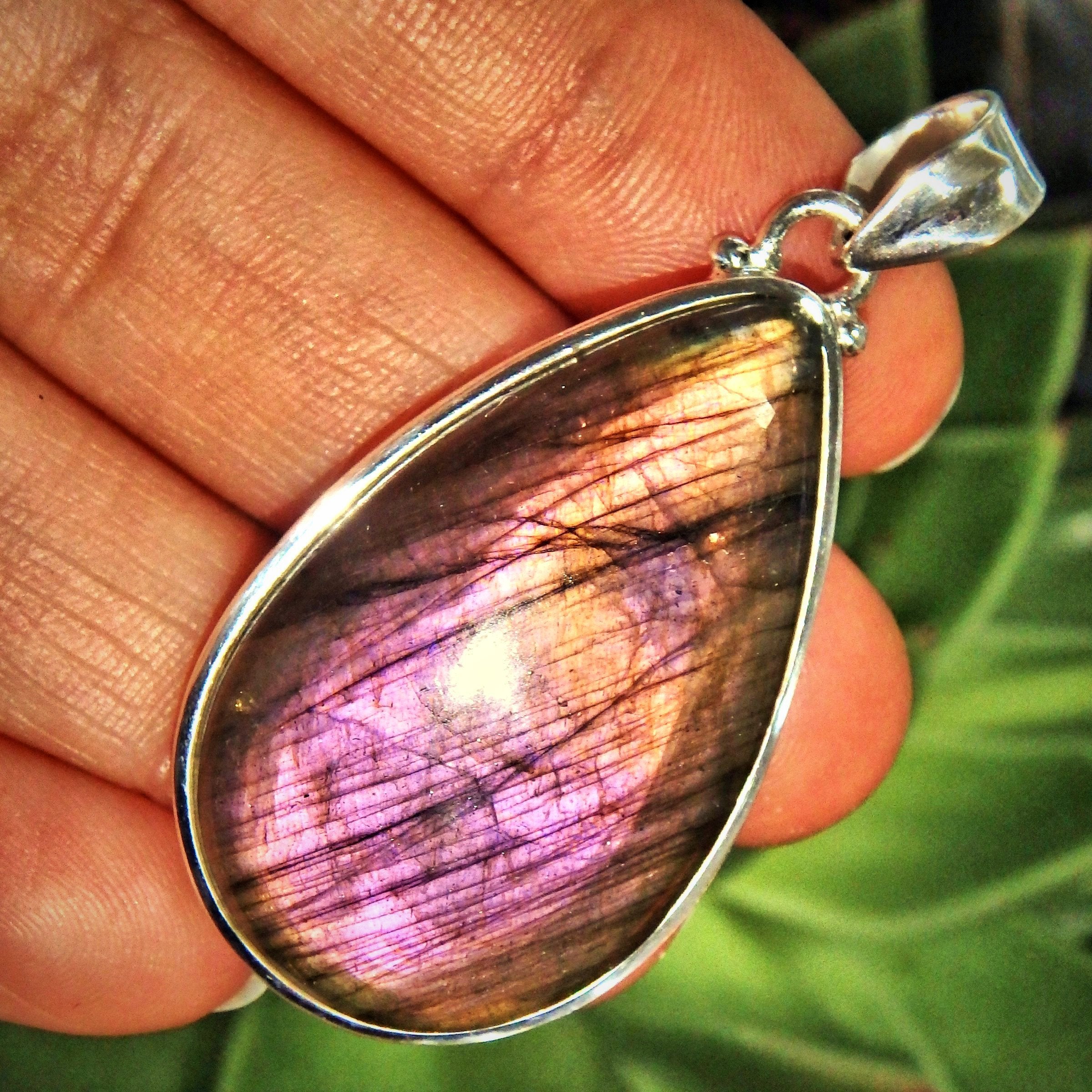 Frosty Pink & Purple Rare Flash Labradorite Sterling Silver Pendant (Includes Silver Chain) - Earth Family Crystals