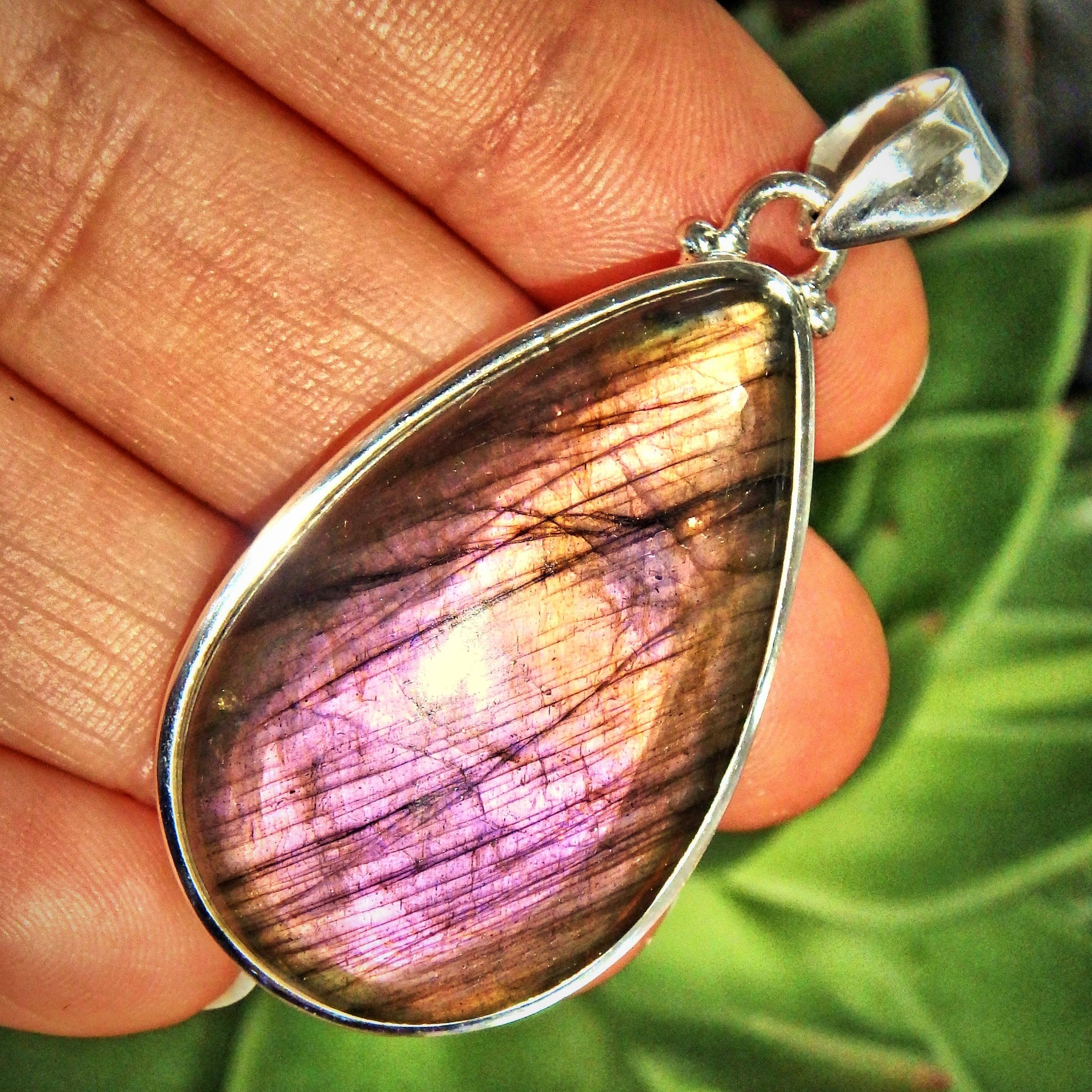 Frosty Pink & Purple Rare Flash Labradorite Sterling Silver Pendant (Includes Silver Chain) - Earth Family Crystals