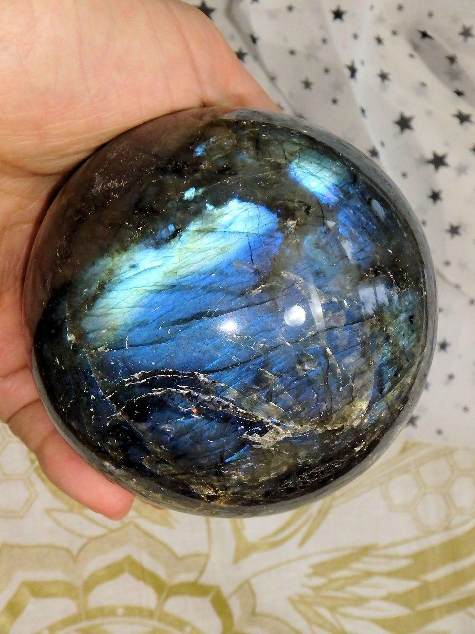 XL Flashes of Blue & Golden Labradorite Polished Sphere - Earth Family Crystals