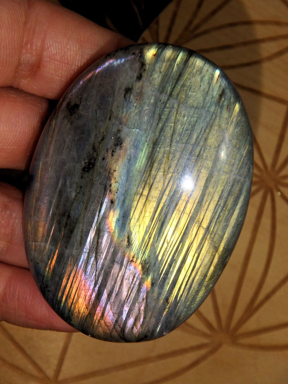 Ribbons of Golden, Pink & Purple Flash Labradorite Hand Held Specimen - Earth Family Crystals