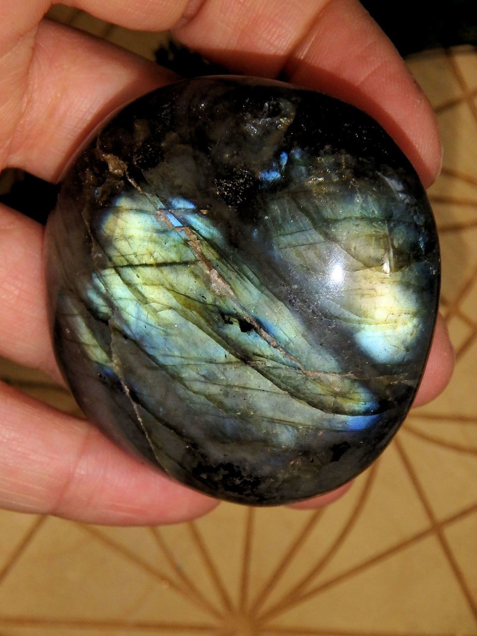 Golden & Blue Flashes Smooth & Soothing Hand Held Labradorite - Earth Family Crystals