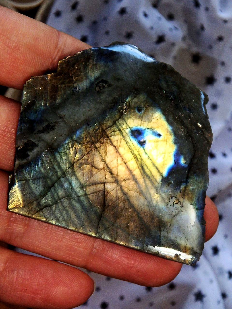 Bright Peach & Golden Flashes Labradorite Partially Polished Standing Specimen - Earth Family Crystals