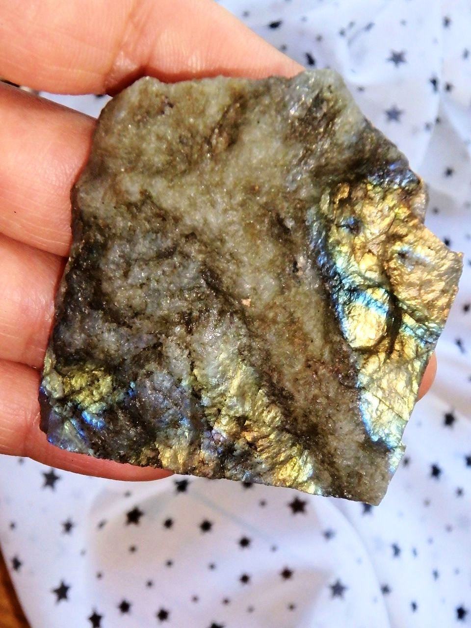 Bright Peach & Golden Flashes Labradorite Partially Polished Standing Specimen - Earth Family Crystals