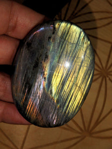 Ribbons of Golden, Pink & Purple Flash Labradorite Hand Held Specimen - Earth Family Crystals