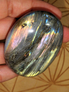 Ribbons of Golden, Pink & Purple Flash Labradorite Hand Held Specimen - Earth Family Crystals