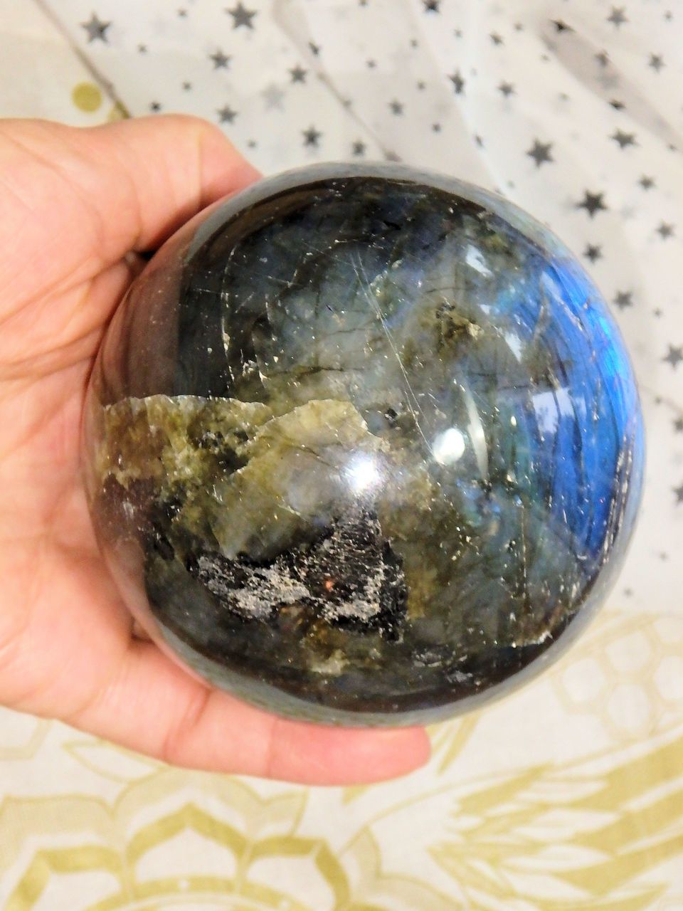XL Flashes of Blue & Golden Labradorite Polished Sphere - Earth Family Crystals