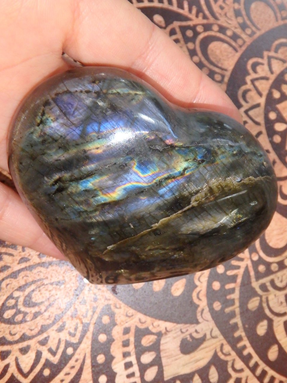 Rare Purple Flashes Mysterious Labradorite Love Heart Carving - Earth Family Crystals