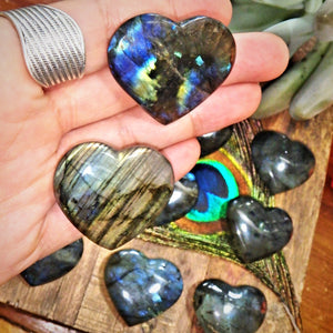 Set of 2 Hand Held Labradorite Pocket Hearts Perfect for Meditation