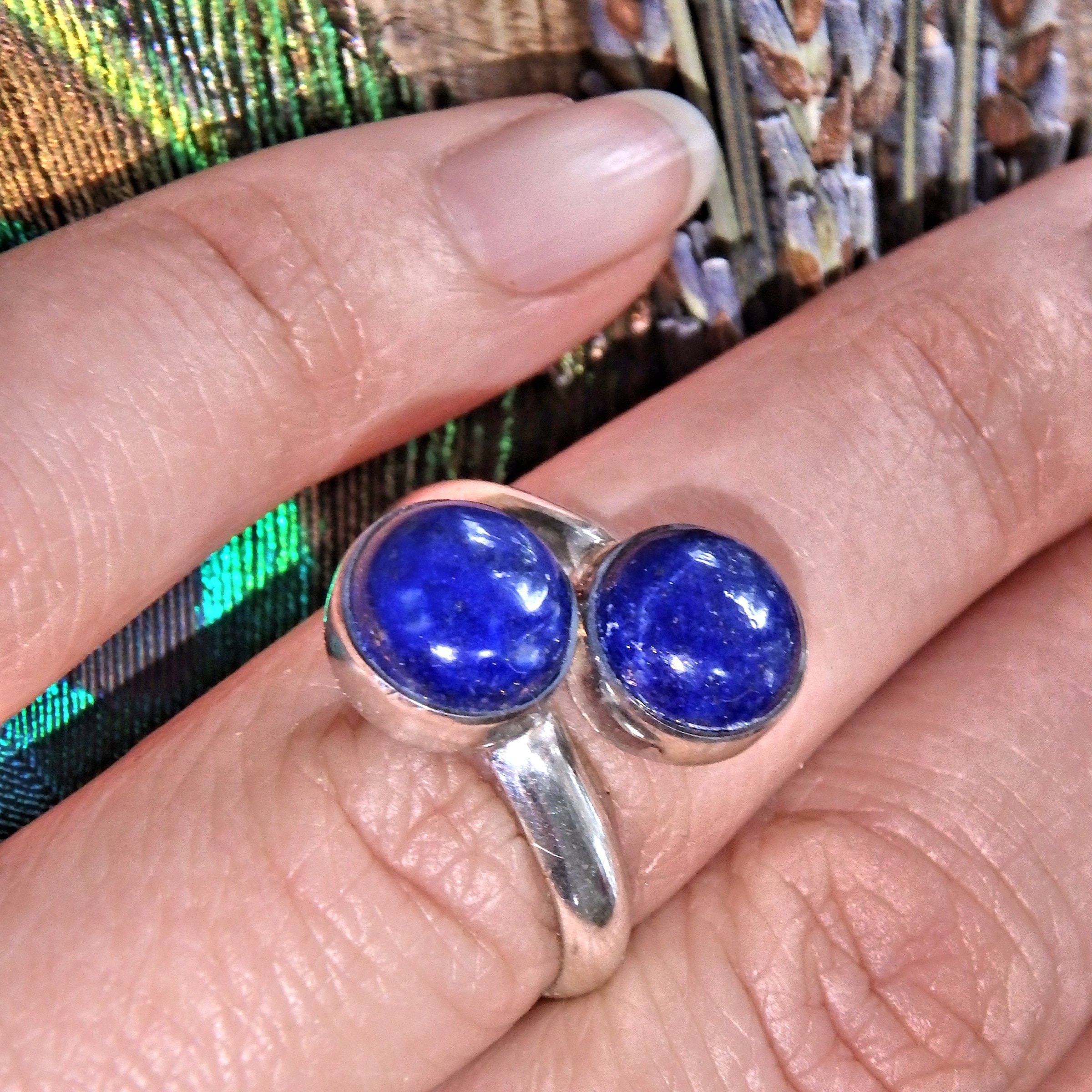 Cobalt Blue Lapis Lazuli Sterling Silver Ring (Adjustable~Size 8-9) - Earth Family Crystals