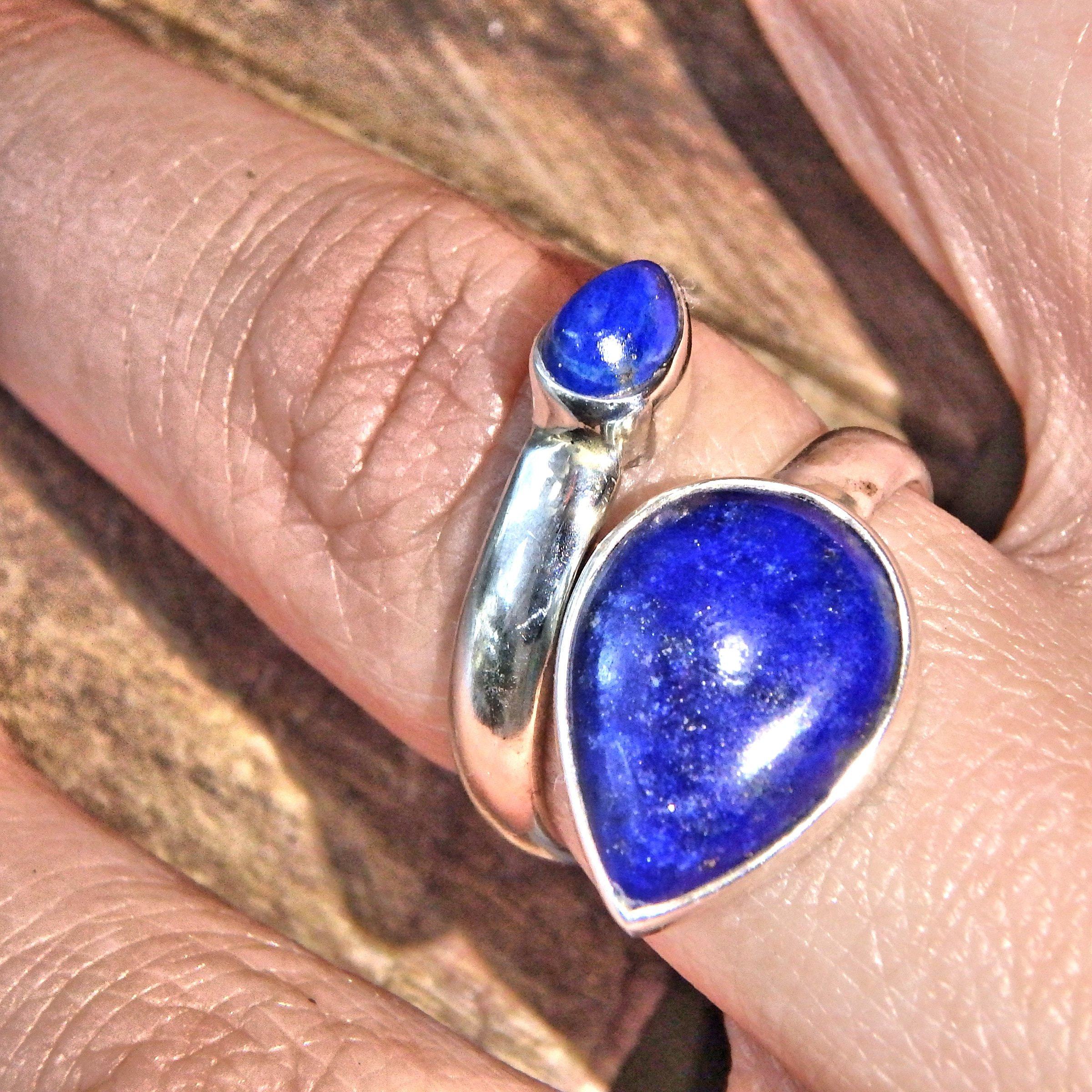 Deep Cobalt Blue Lapis Lazuli Sterling Silver Ring (Adjustable Size 6-11) - Earth Family Crystals