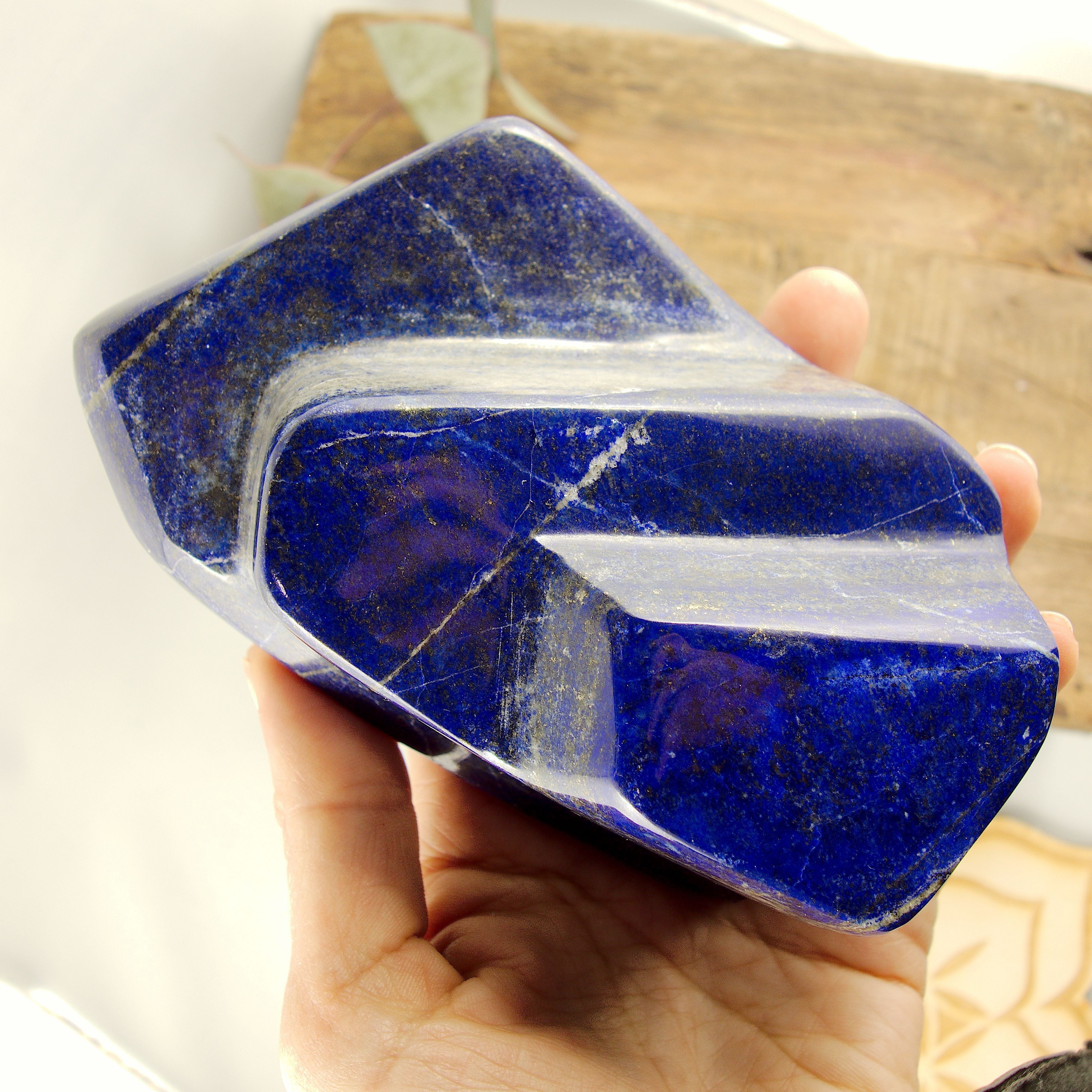 Gorgeous Large Deep Cobalt Blue & Golden Pyrite Lapis Lazuli Standing Display Specimen - Earth Family Crystals