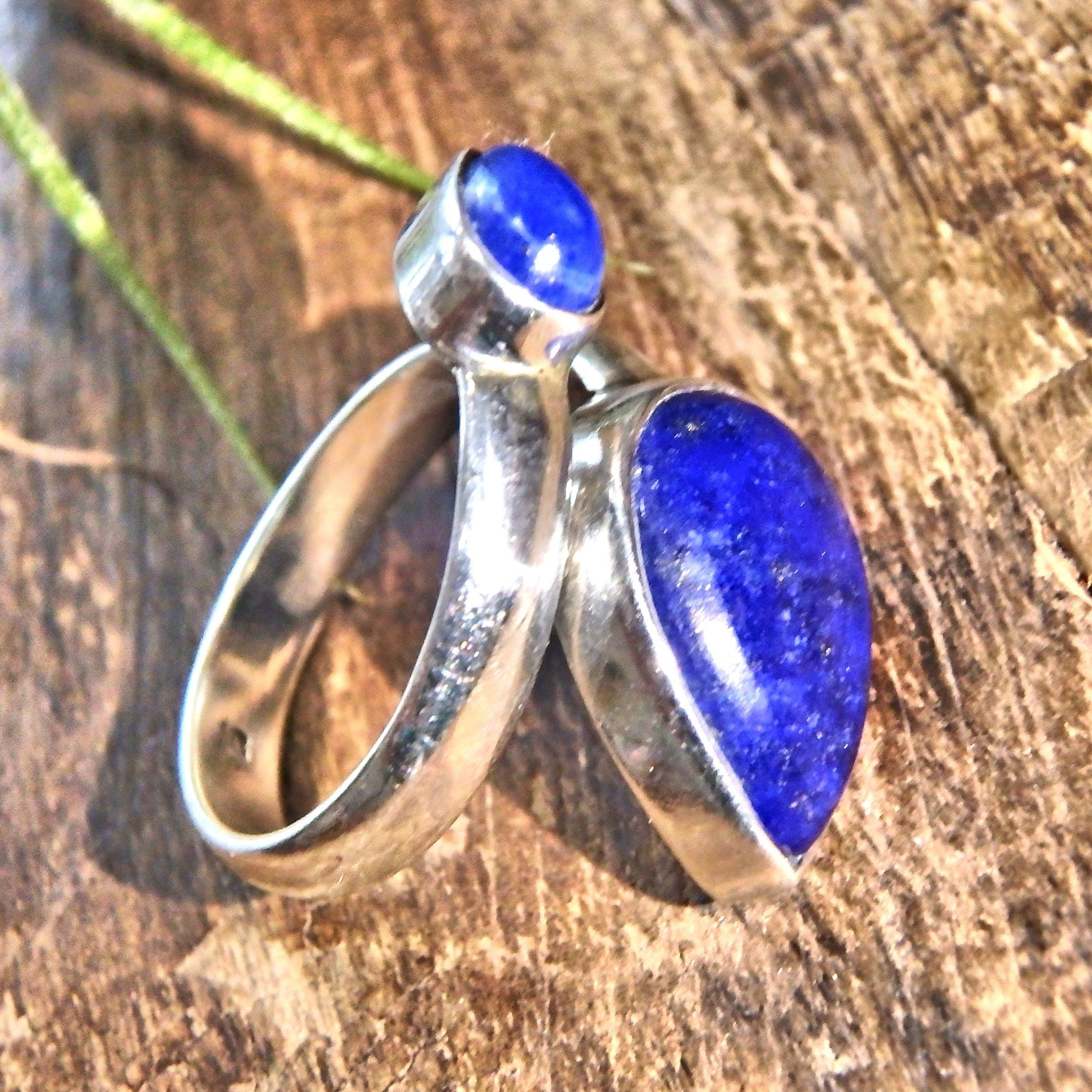 Deep Cobalt Blue Lapis Lazuli Sterling Silver Ring (Adjustable Size 6-11) - Earth Family Crystals