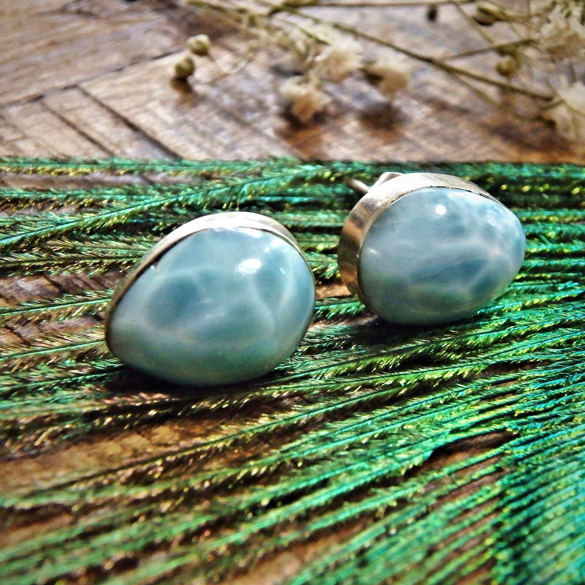 Pretty Blue Caribbean Waters Stud Earrings in Sterling Silver