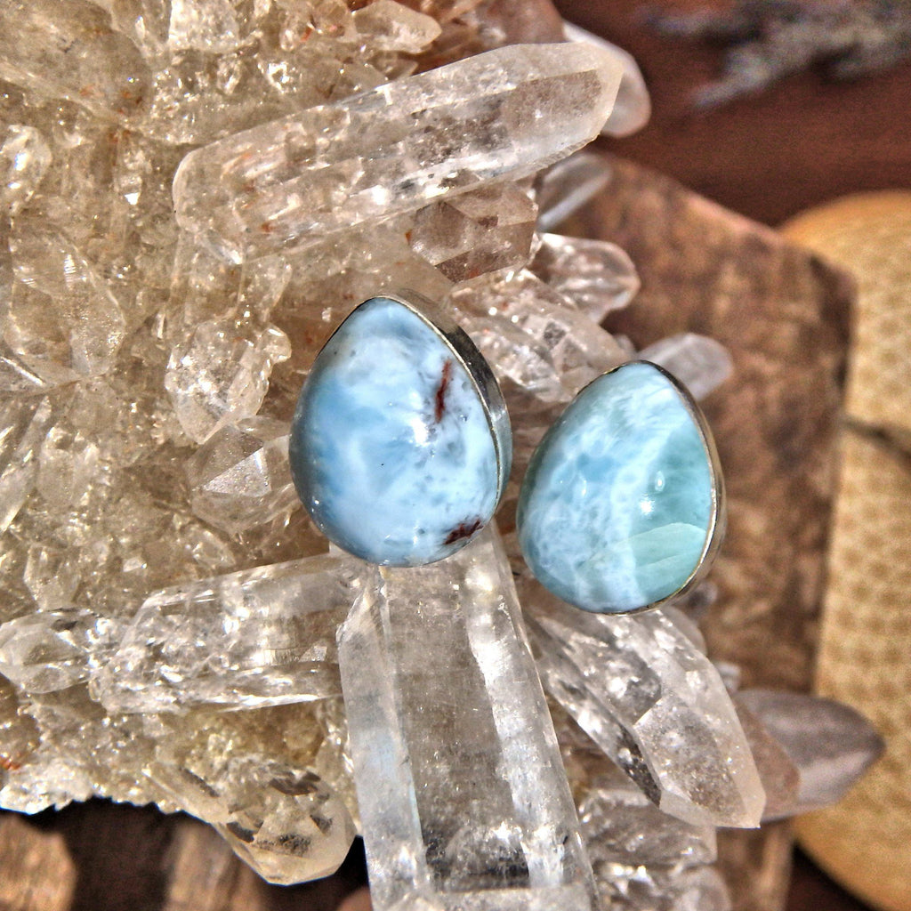 Cute Blue Serenity Larimar Stud Earrings in Sterling Silver 8 - Earth Family Crystals