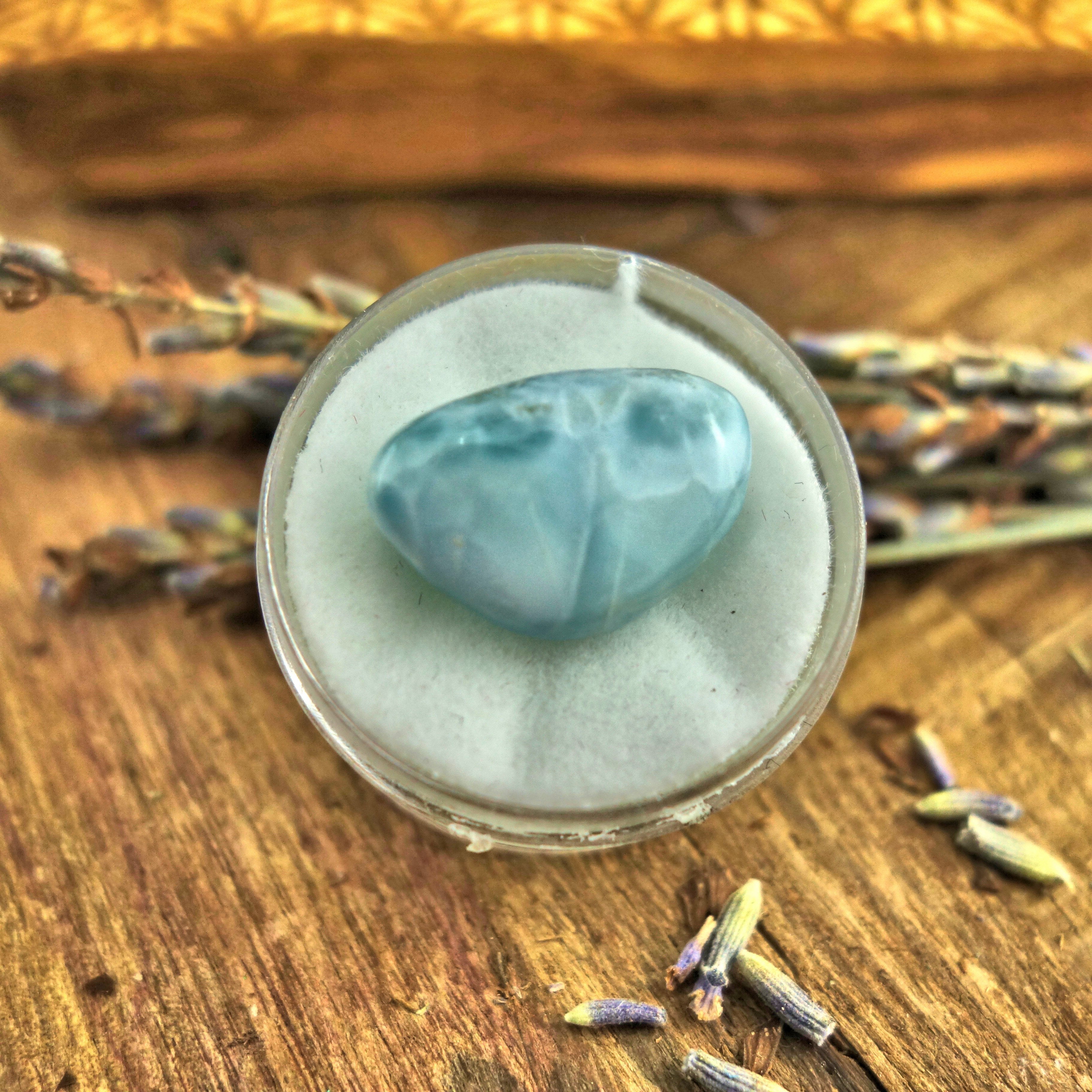 Polished Creamy Blue Larimar in Collectors Box1 - Earth Family Crystals