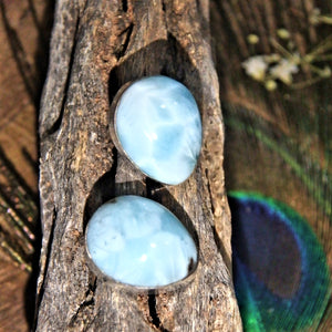 Soothing Blue Larimar Sterling Silver Stud Earrings1 - Earth Family Crystals