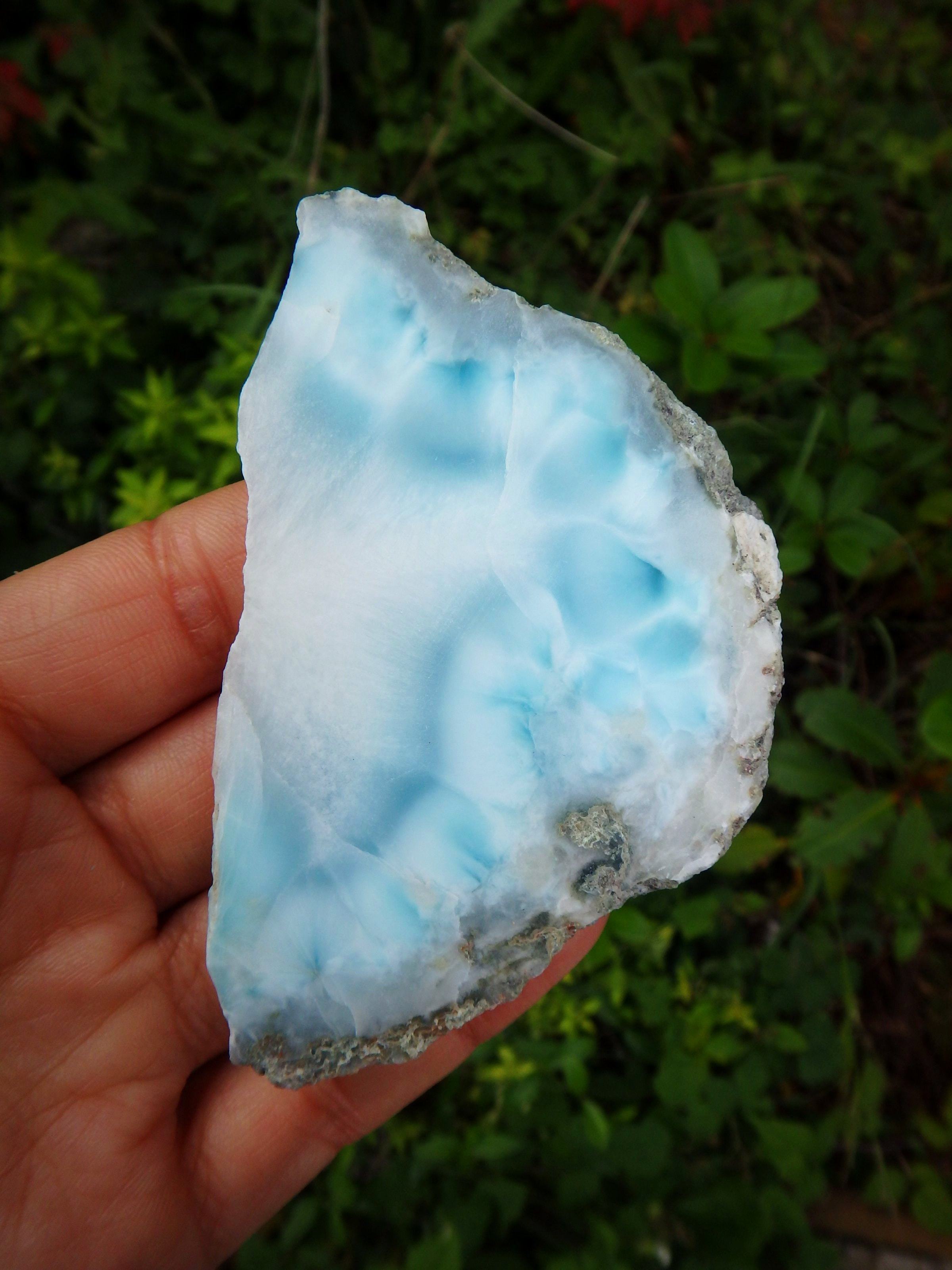 Creamy Blue & White Caribbean Larimar Partially Polished Free Form Specimen 1 - Earth Family Crystals