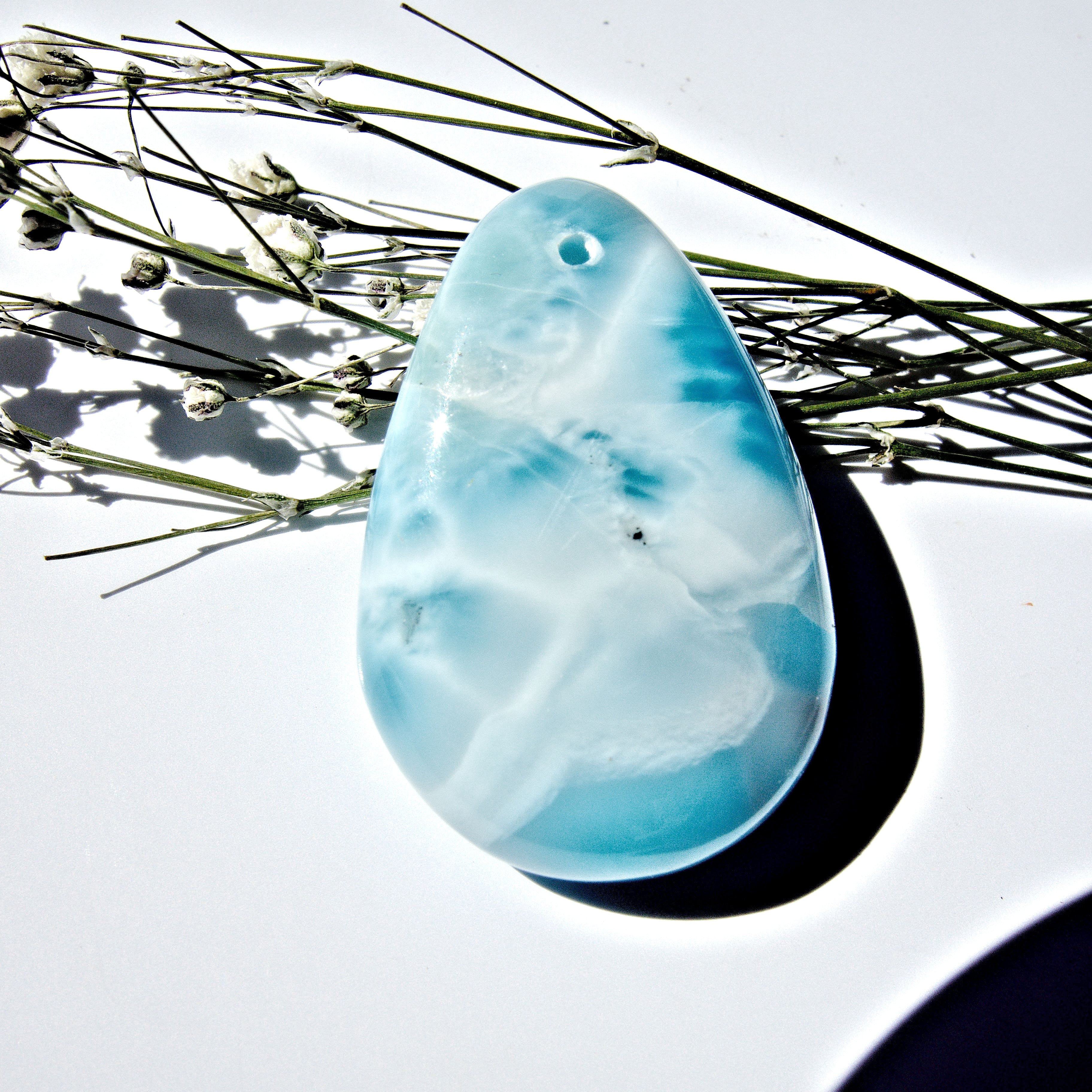 Beautiful Blue Larimar Drilled Cabochon Ideal for Crafting #1 - Earth Family Crystals