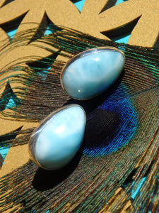 Soothing & Calming Blue Larimar Stud Earrings in Sterling Silver - Earth Family Crystals