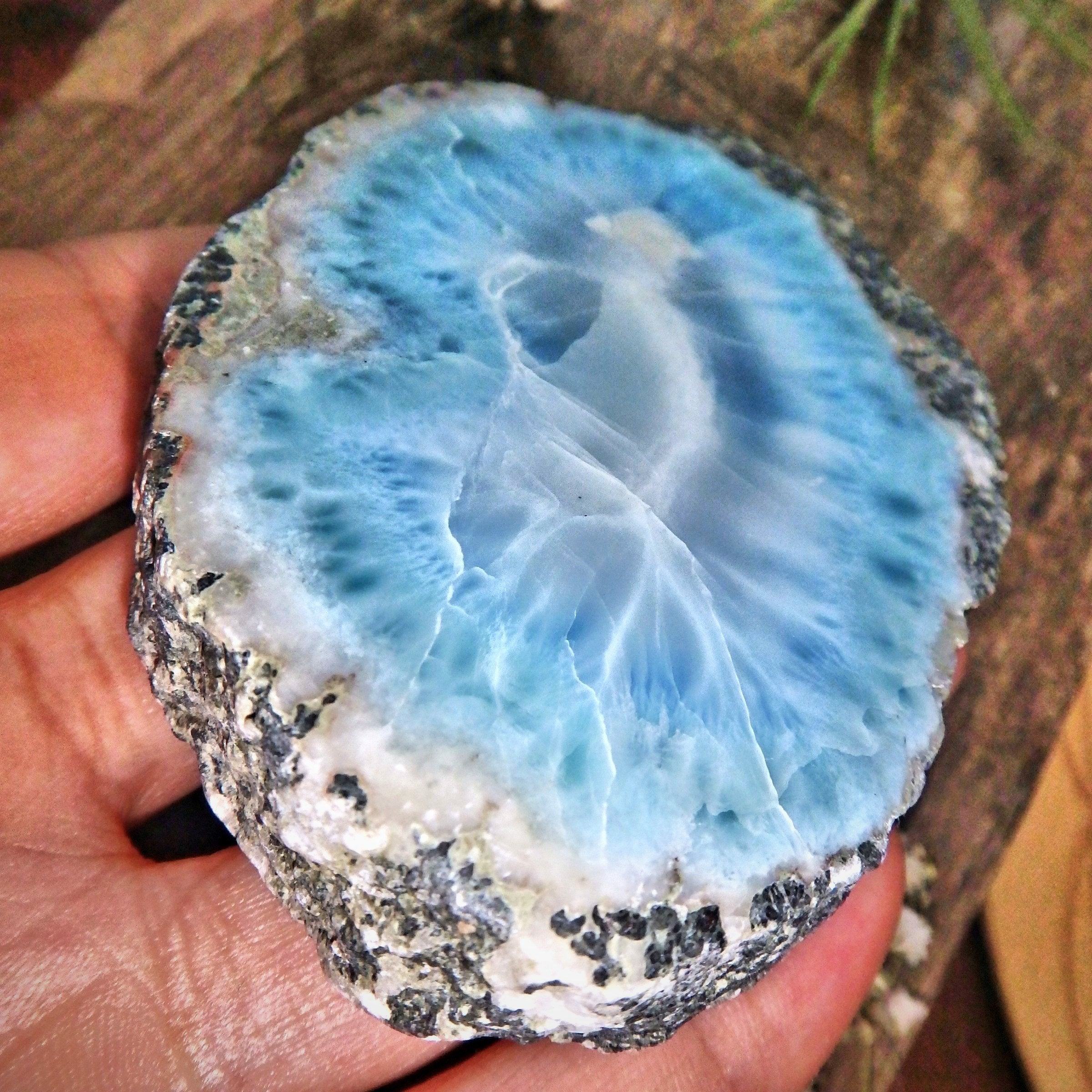 Fantastic High Grade Complete Larimar Specimen Partially Polished From The Dominican - Earth Family Crystals