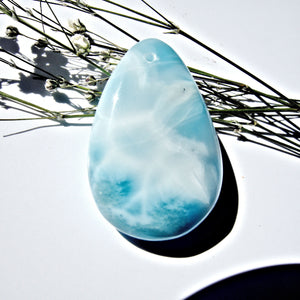 Beautiful Blue Larimar Drilled Cabochon Ideal for Crafting #1 - Earth Family Crystals