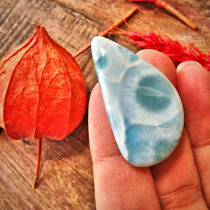 Pretty Creamy Blue Patterns Larimar Cabochon Perfect for Crafting