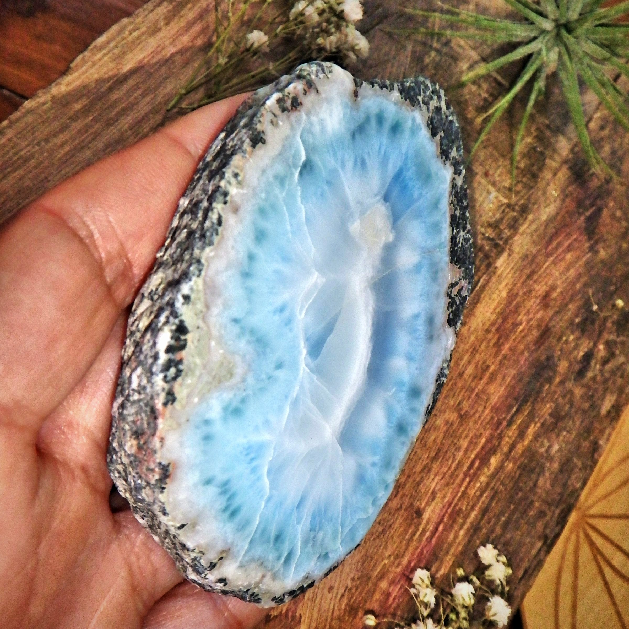 Fantastic High Grade Complete Larimar Specimen Partially Polished From The Dominican - Earth Family Crystals