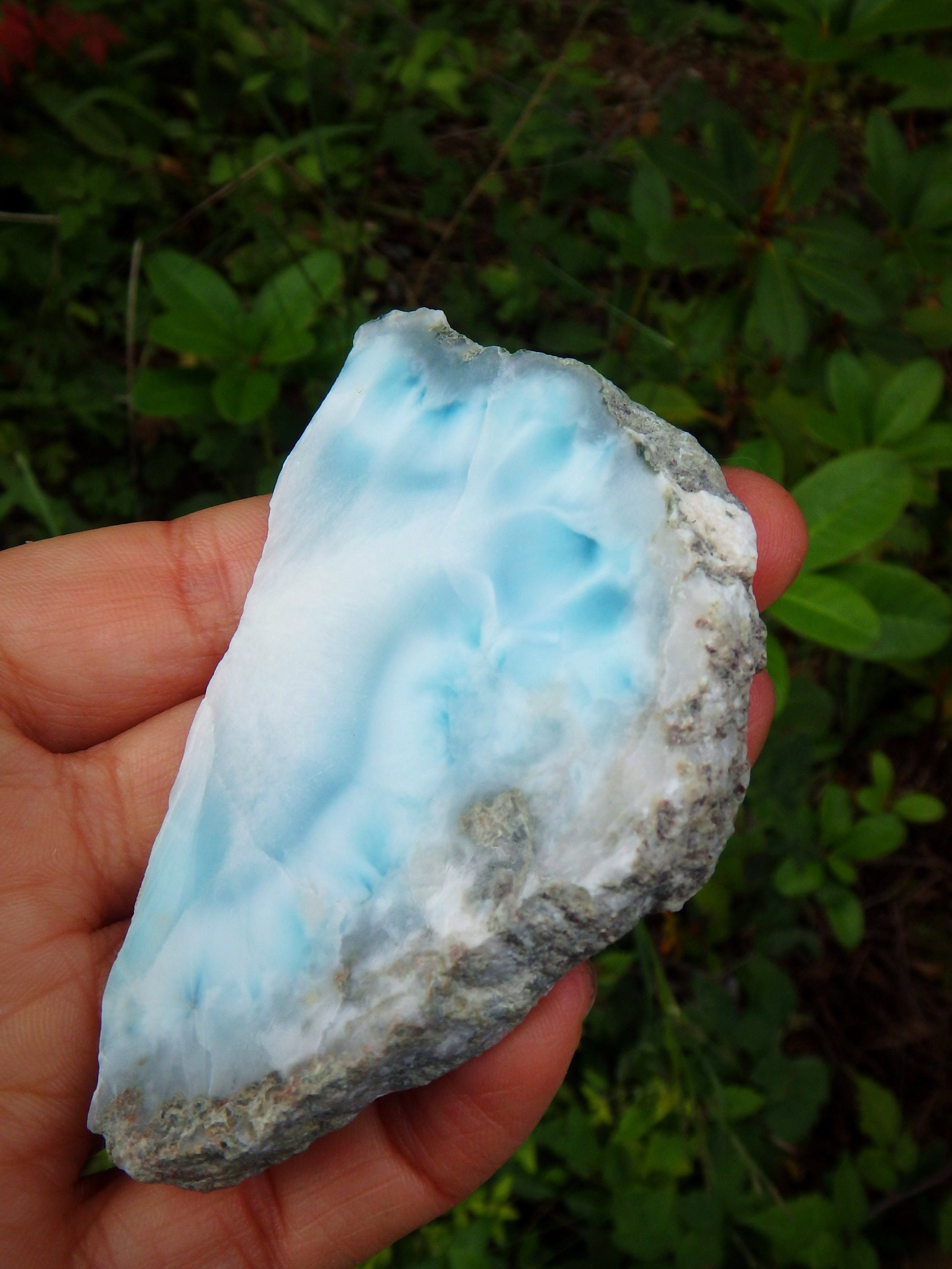 Creamy Blue & White Caribbean Larimar Partially Polished Free Form Specimen 1 - Earth Family Crystals
