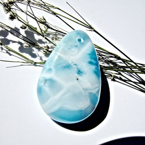 Beautiful Blue Larimar Drilled Cabochon Ideal for Crafting #1 - Earth Family Crystals