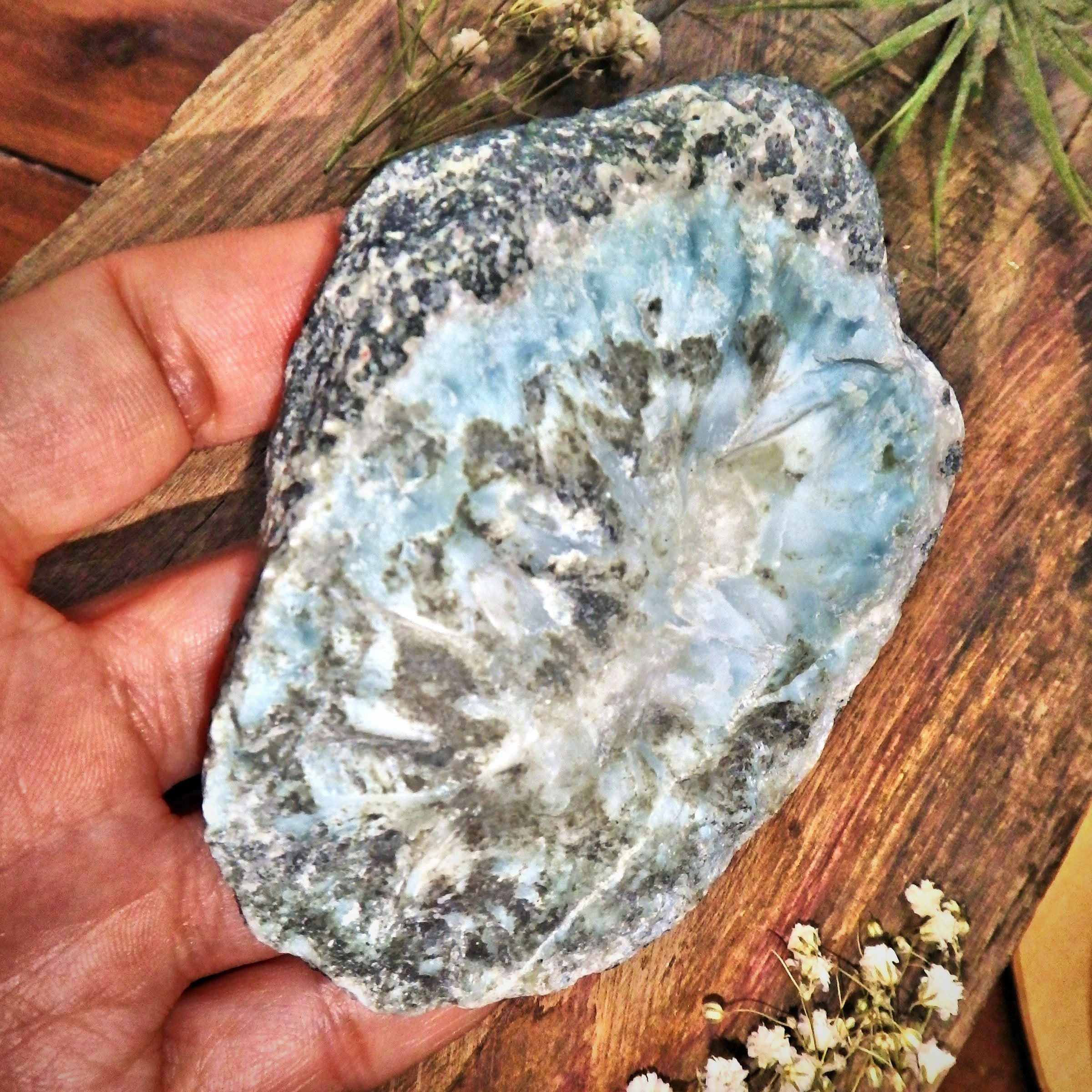 Fantastic High Grade Complete Larimar Specimen Partially Polished From The Dominican - Earth Family Crystals