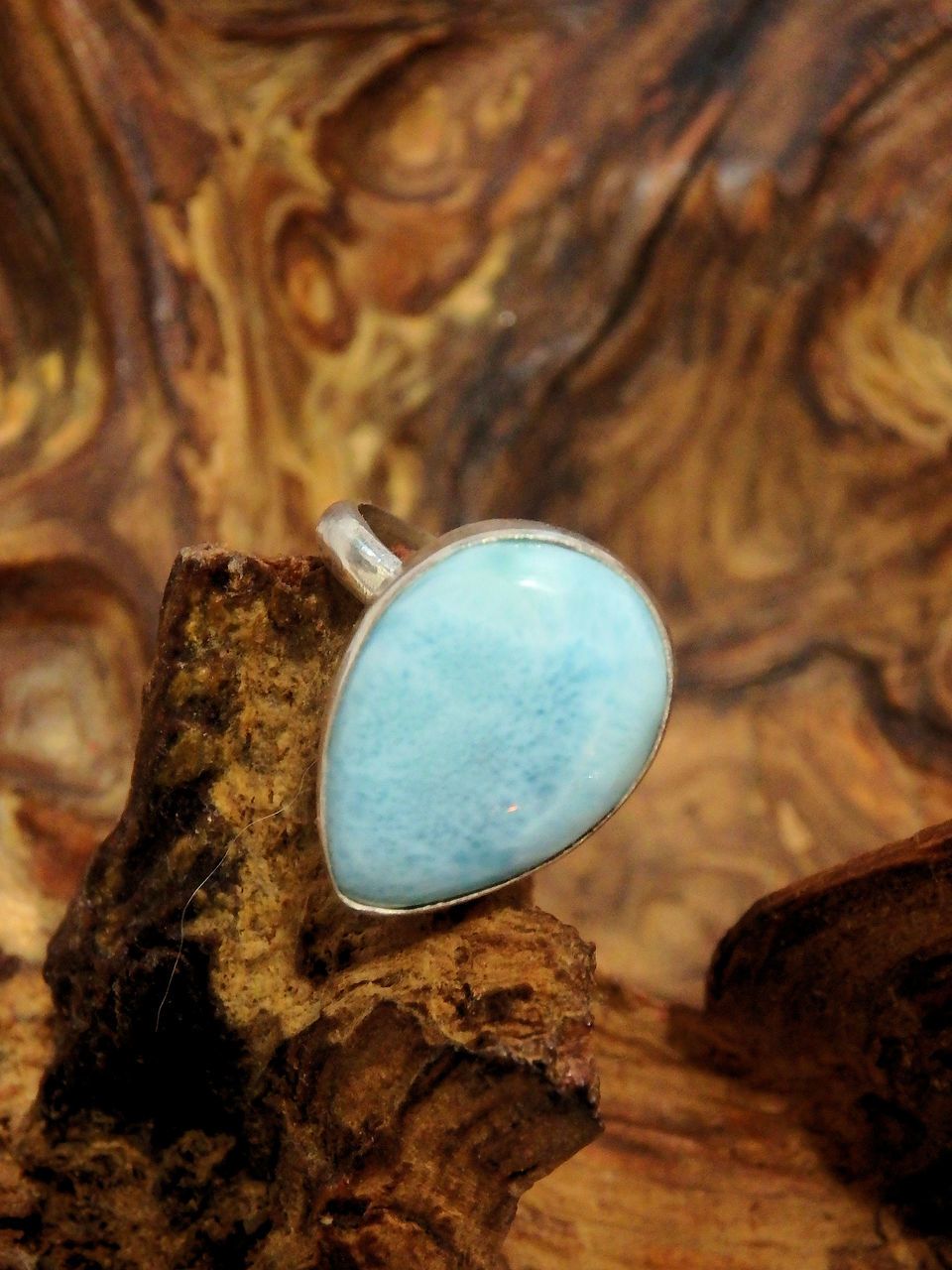 Stunning Blue Larimar Ring In Sterling Silver (Adjustable Size 5-9) - Earth Family Crystals