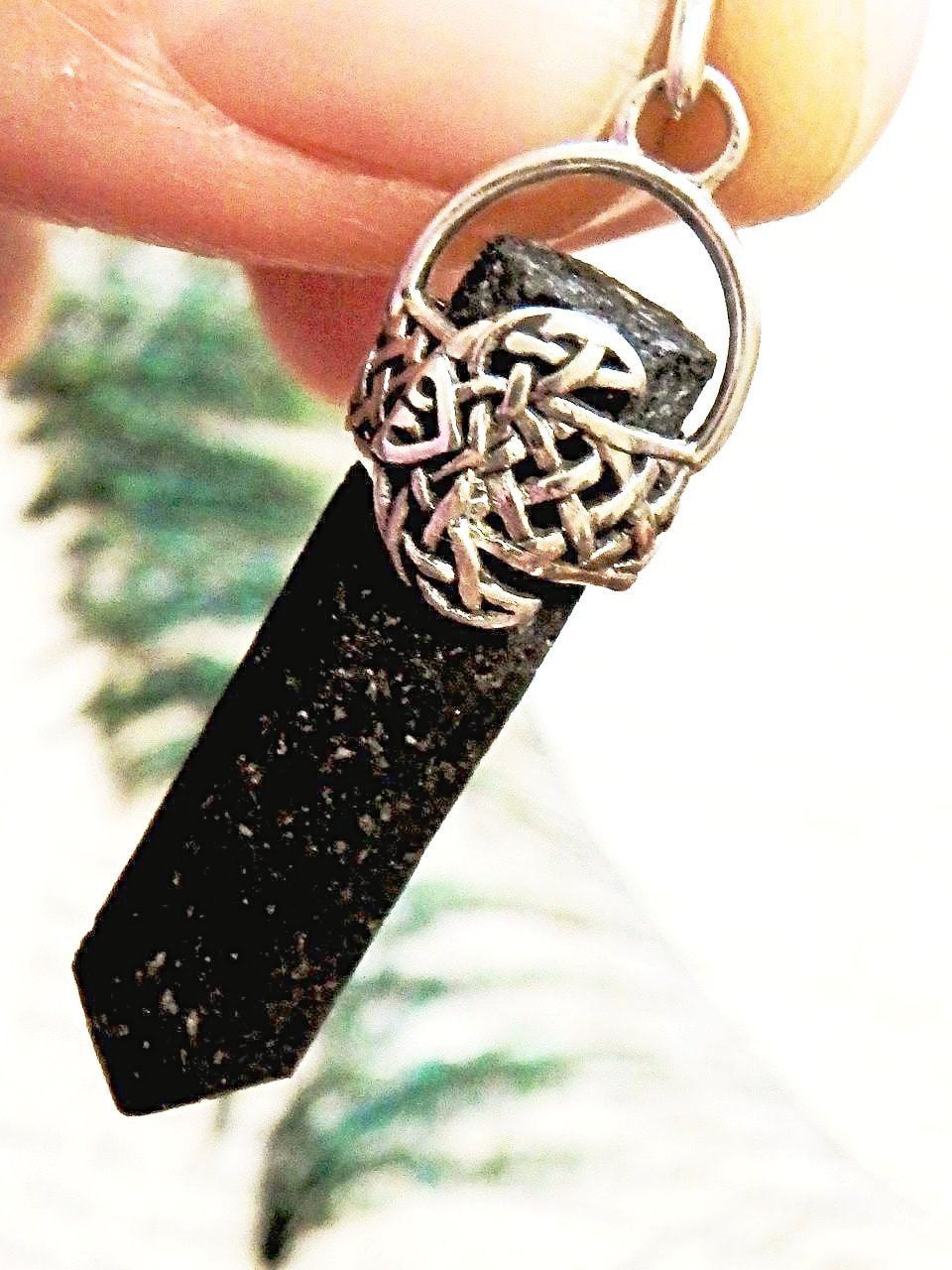 Crescent Moon & Lava Stone Point Pendant in Sterling Silver (Includes Silver Chain) - Earth Family Crystals