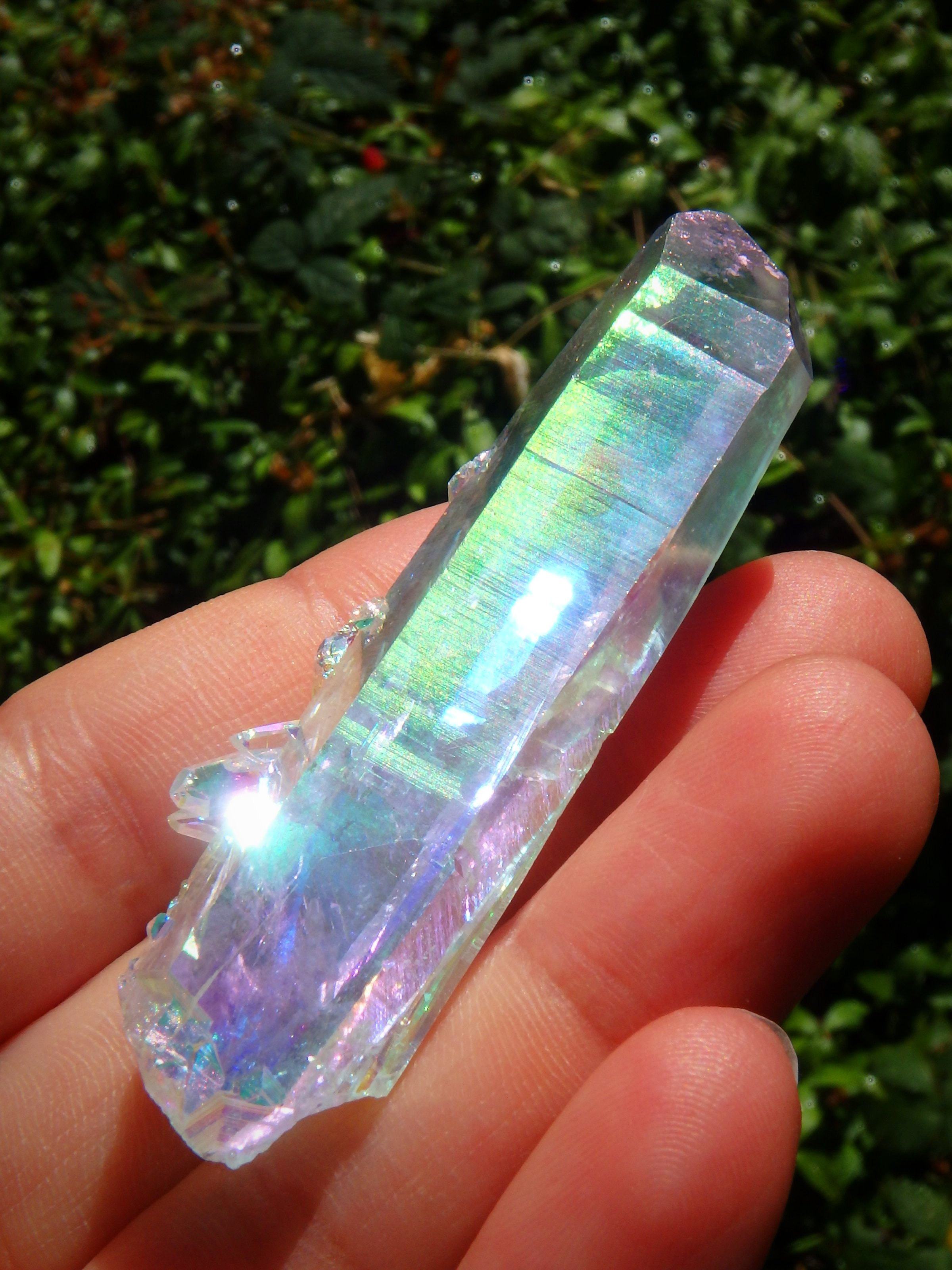 Beautiful Rainbows~Angel Aura Colombian Lemurian Quartz Point With Babies - Earth Family Crystals