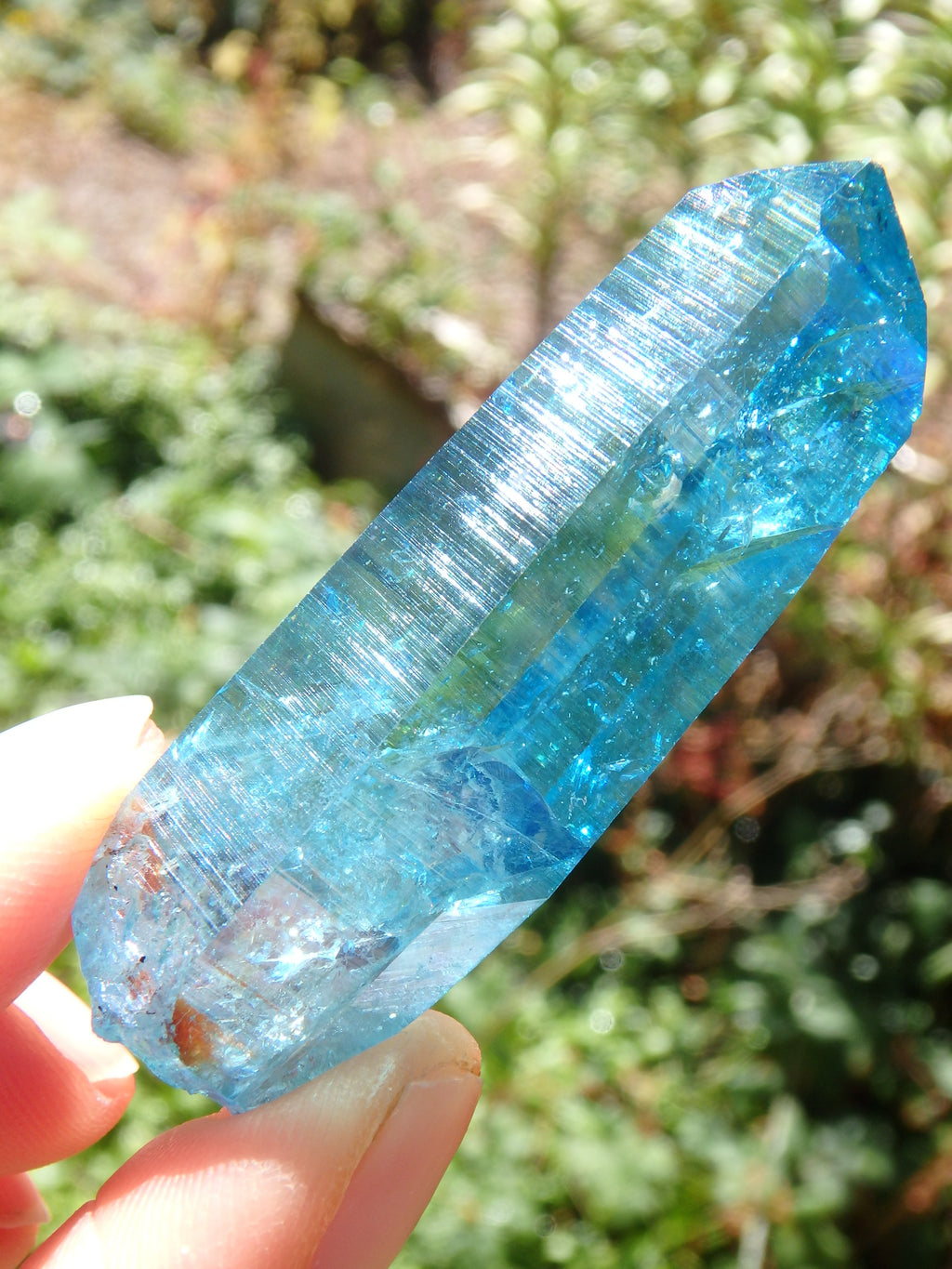 Stunning Blue Brilliance~Aqua Aura Colombian Lemurian Quartz Point 1 - Earth Family Crystals