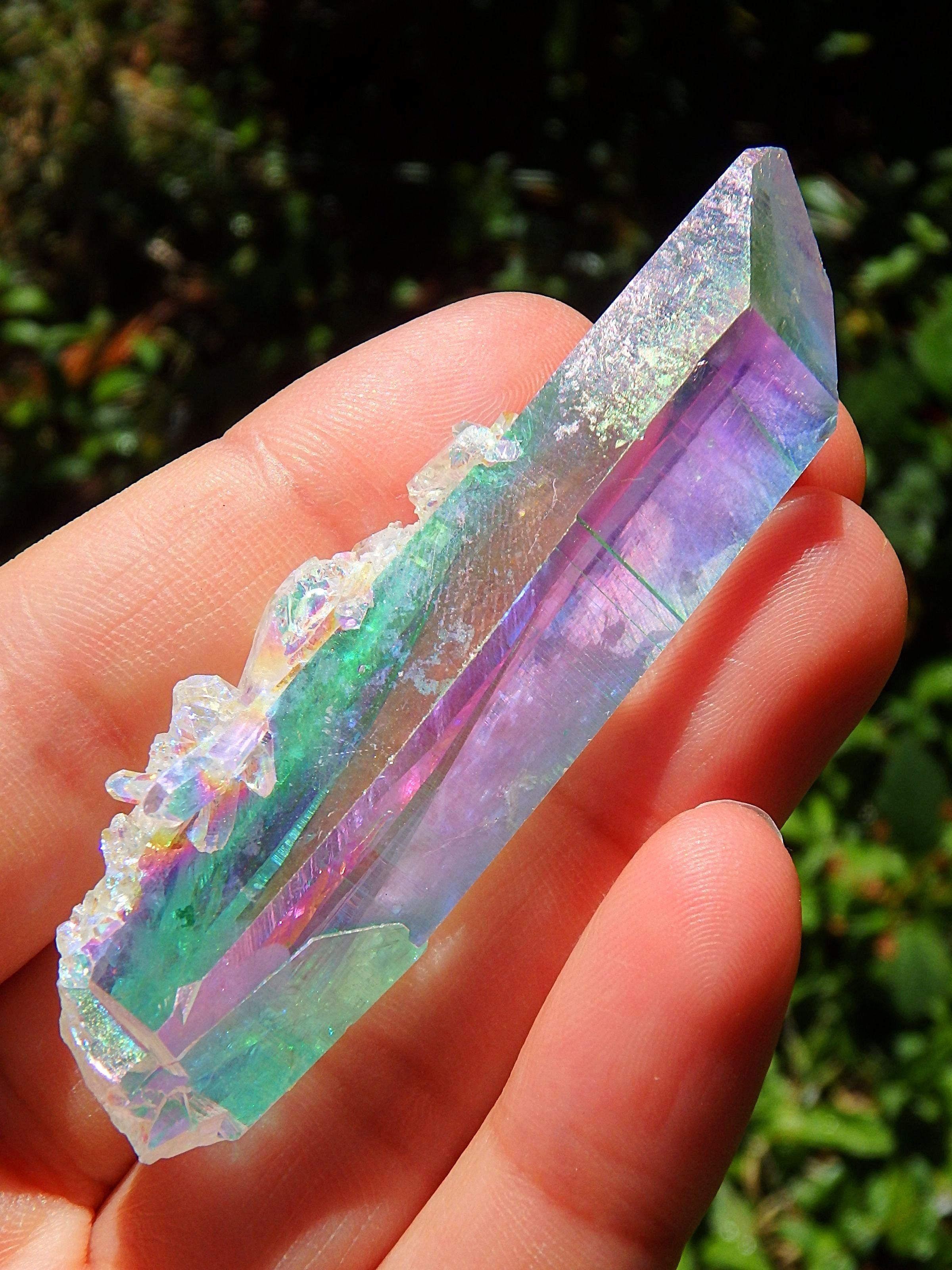 Beautiful Rainbows~Angel Aura Colombian Lemurian Quartz Point With Babies - Earth Family Crystals