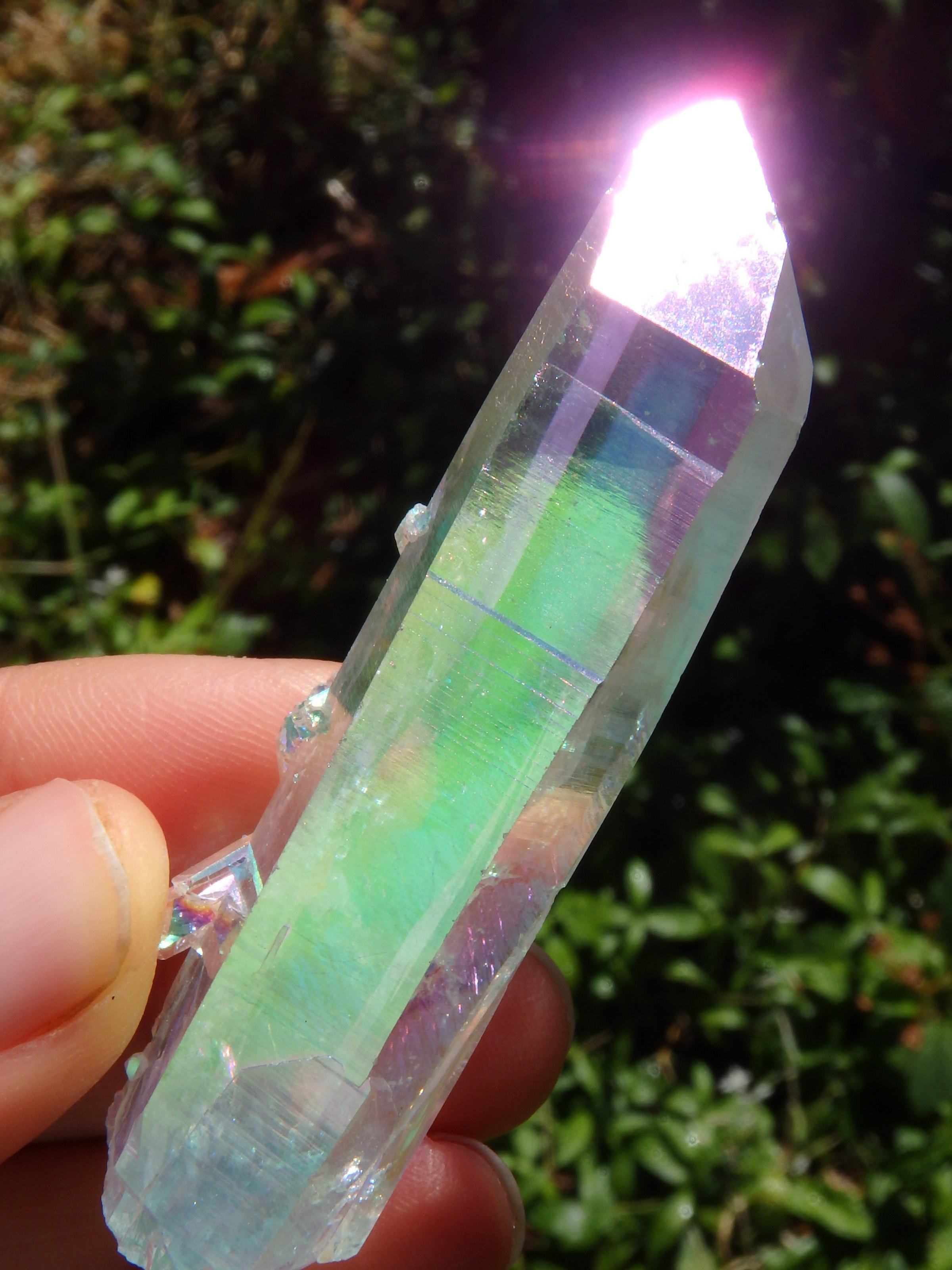 Beautiful Rainbows~Angel Aura Colombian Lemurian Quartz Point With Babies - Earth Family Crystals