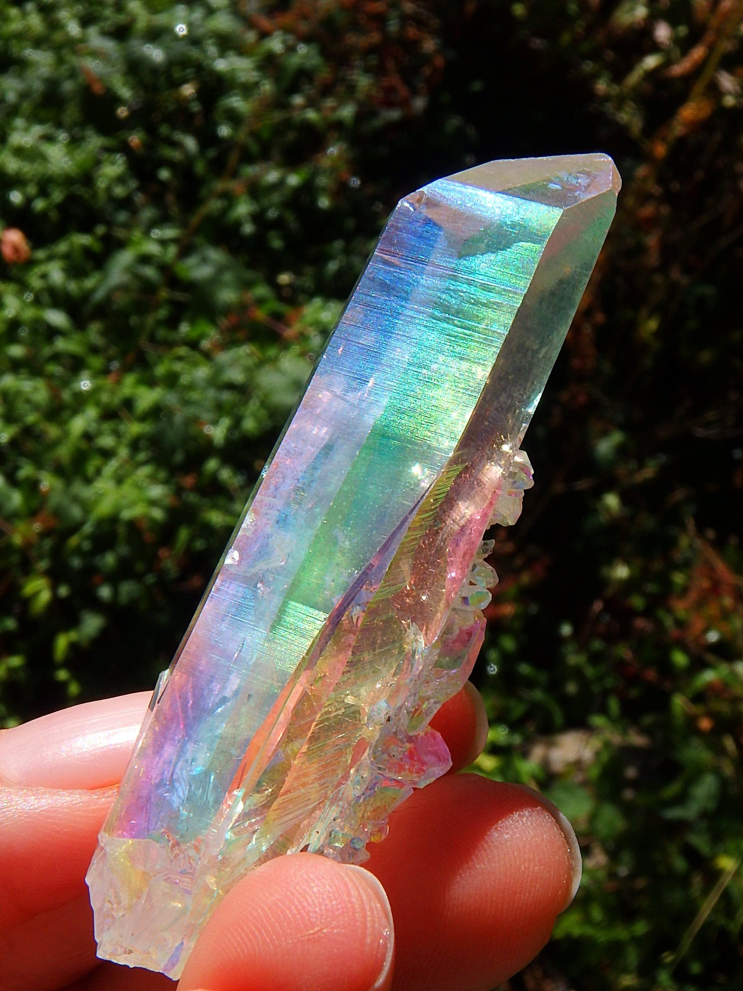 Beautiful Rainbows~Angel Aura Colombian Lemurian Quartz Point With Babies - Earth Family Crystals