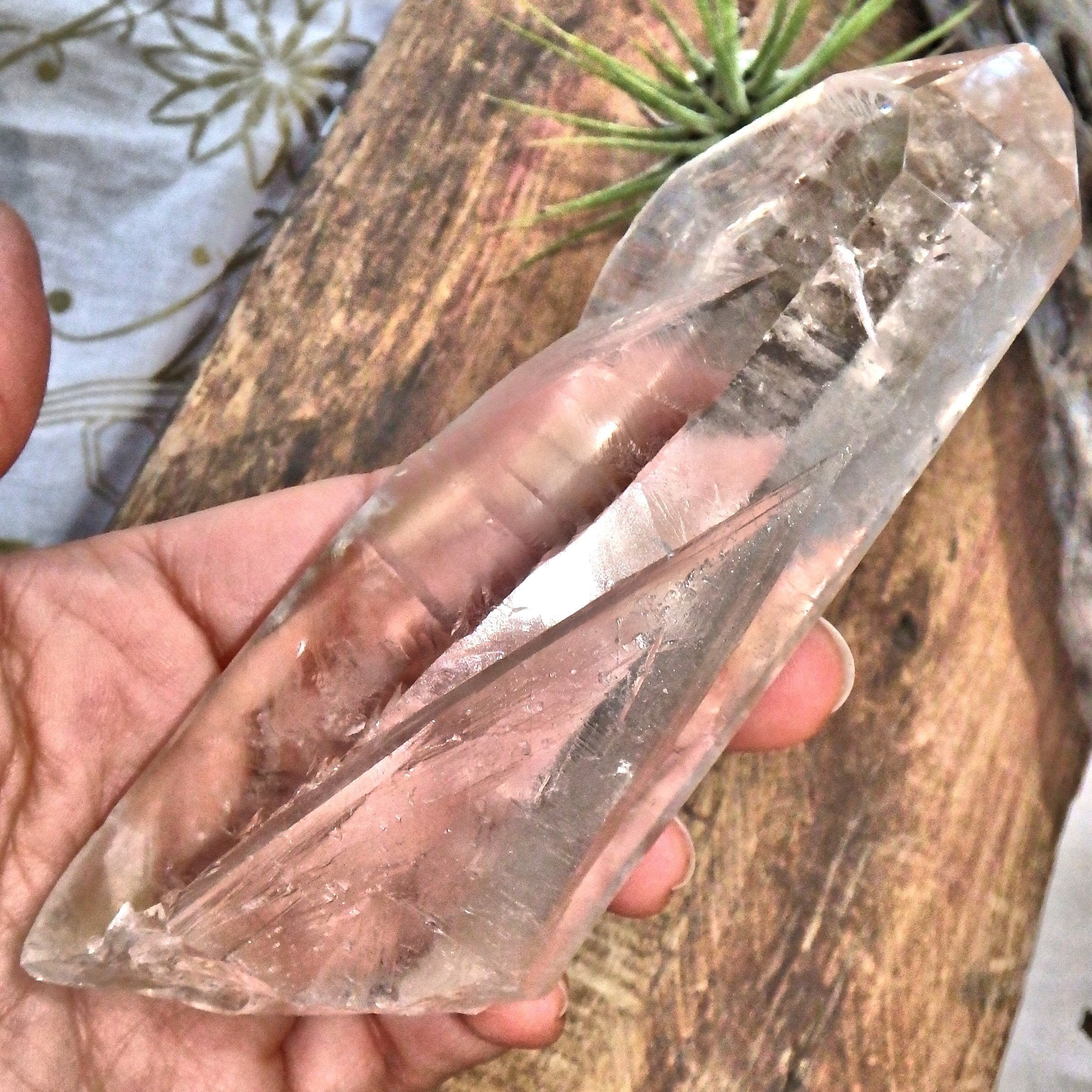 Gorgeous Etching & High Vibes Large Lemurian Quartz Point From Brazil 1 - Earth Family Crystals