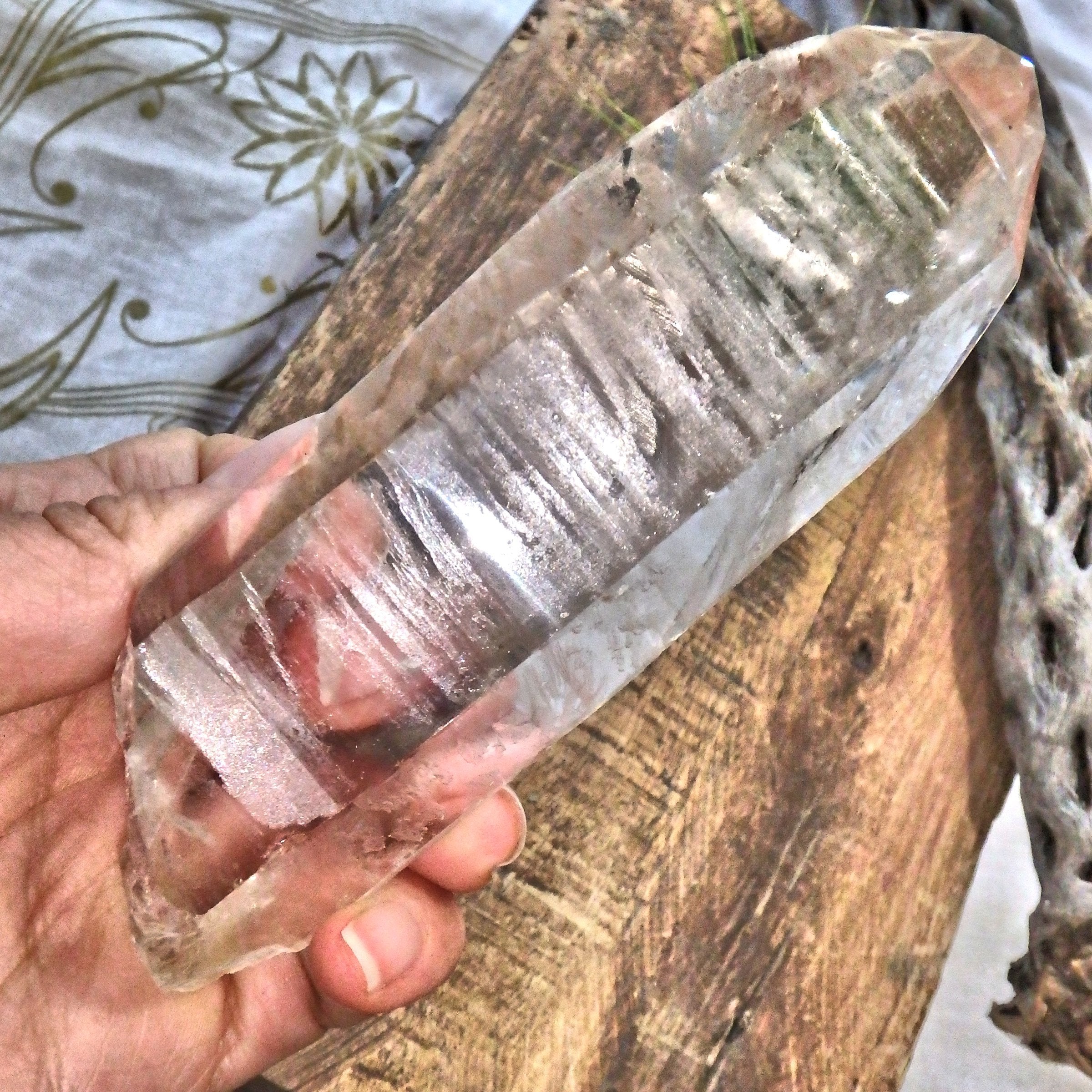 Gorgeous Etching & High Vibes Large Lemurian Quartz Point From Brazil 1 - Earth Family Crystals