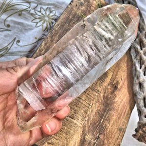 Gorgeous Etching & High Vibes Large Lemurian Quartz Point From Brazil 1 - Earth Family Crystals