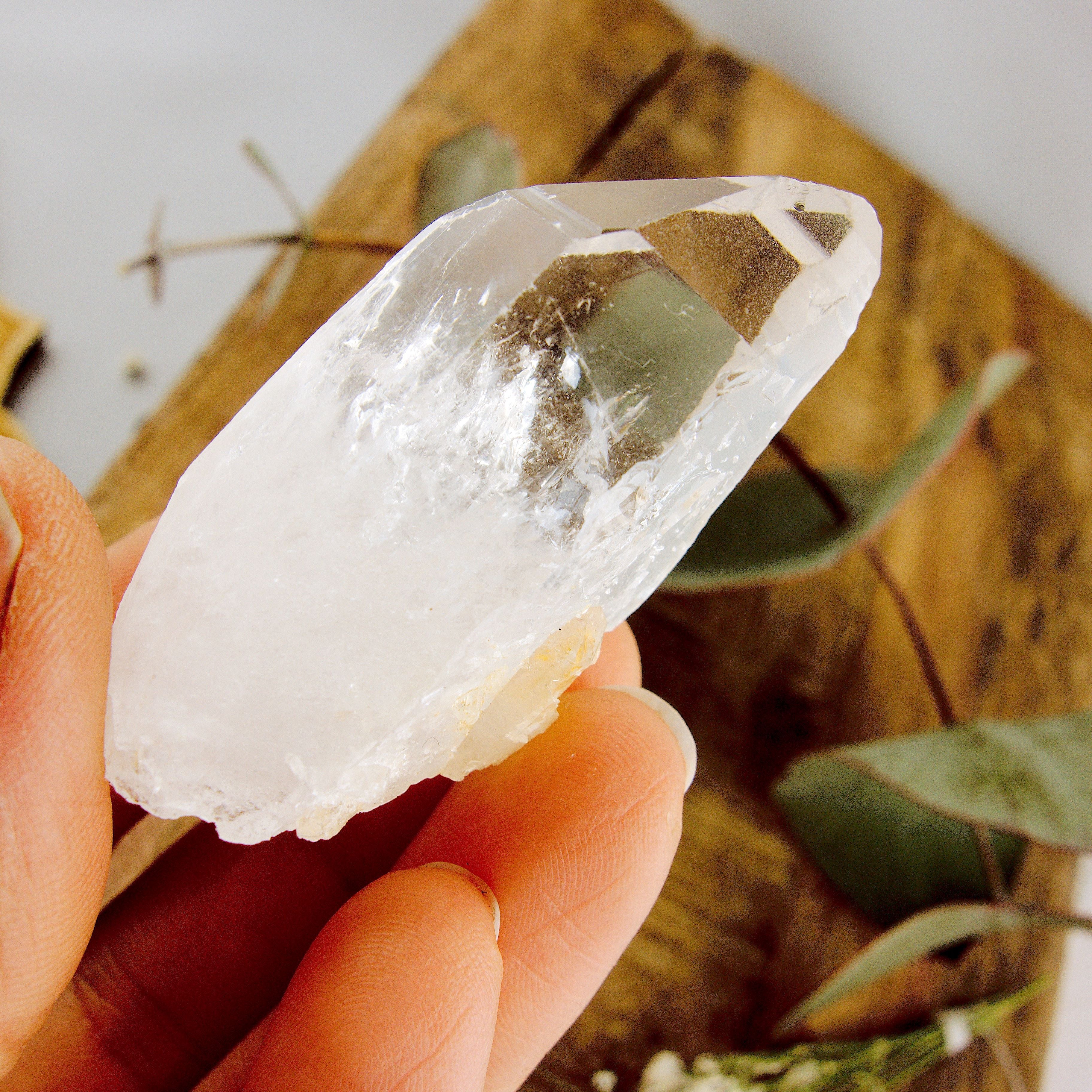 High Vibe Handheld Lemurian Seed Quartz Point With Natural Barcode Etching From Brazil #2