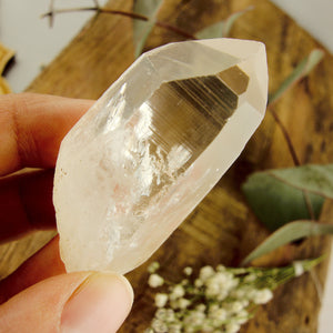 High Vibe Handheld Lemurian Seed Quartz Point With Natural Barcode Etching From Brazil #3