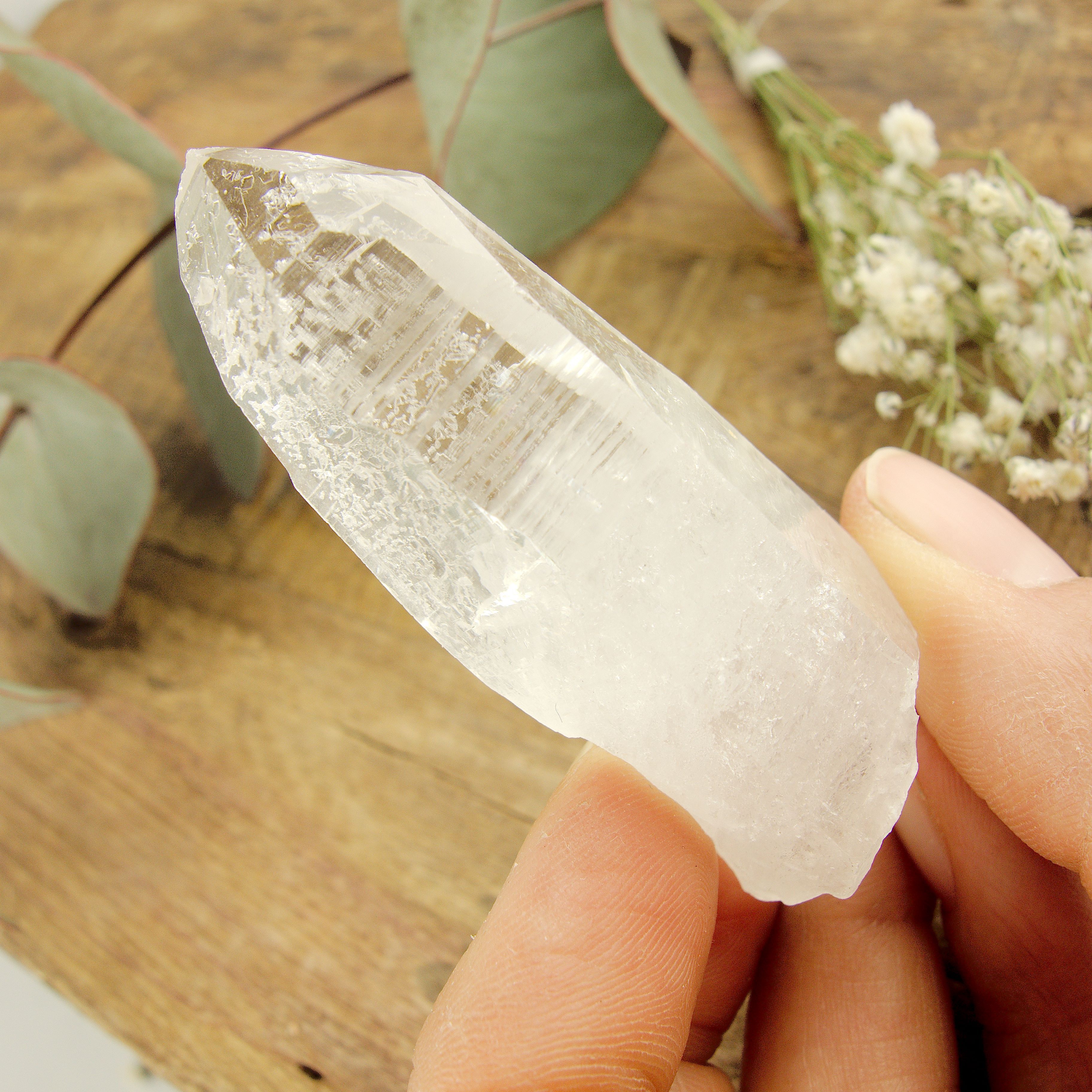High Vibe Handheld Lemurian Seed Quartz Point With Natural Barcode Etching From Brazil #1