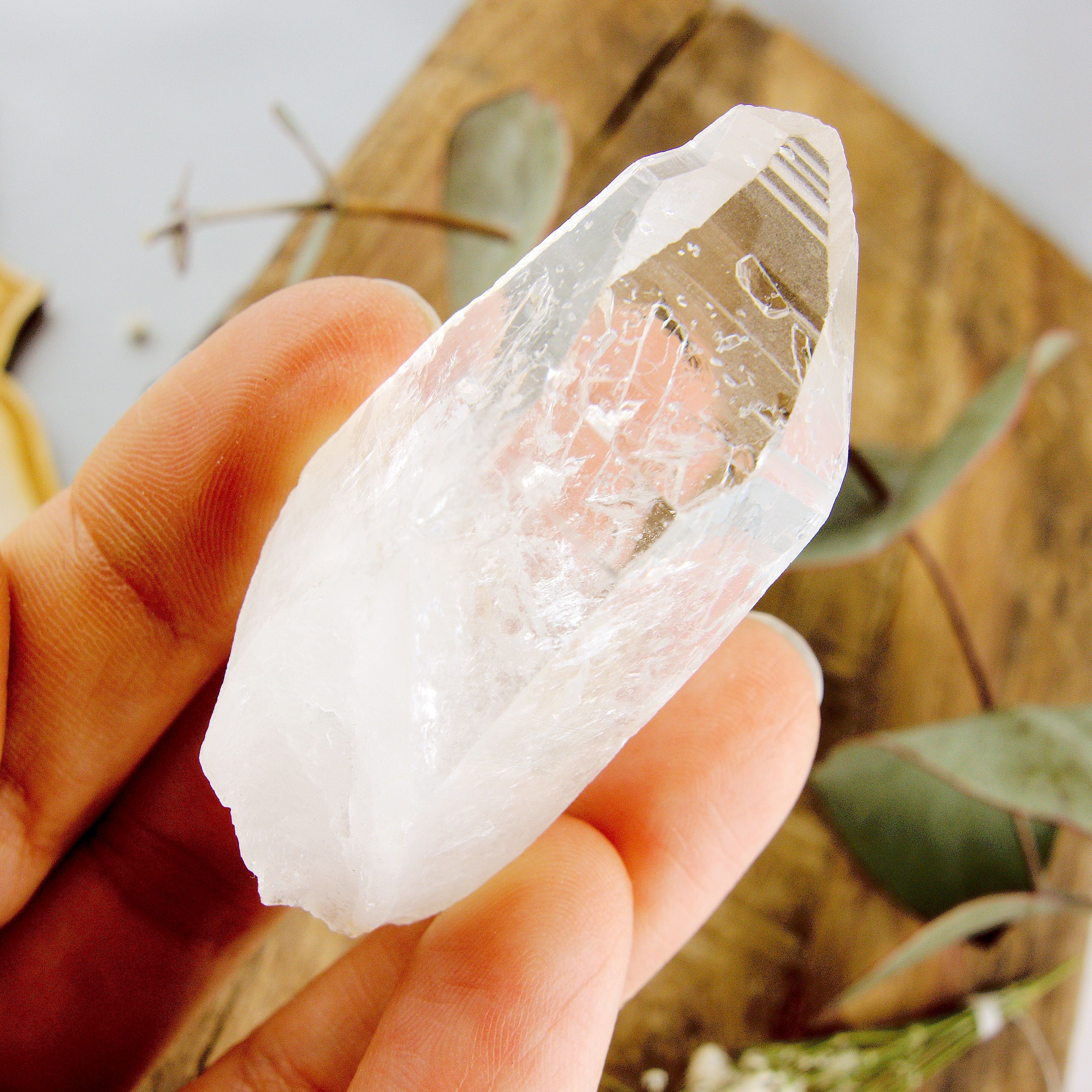 High Vibe Handheld Lemurian Seed Quartz Point With Natural Barcode Etching From Brazil #2