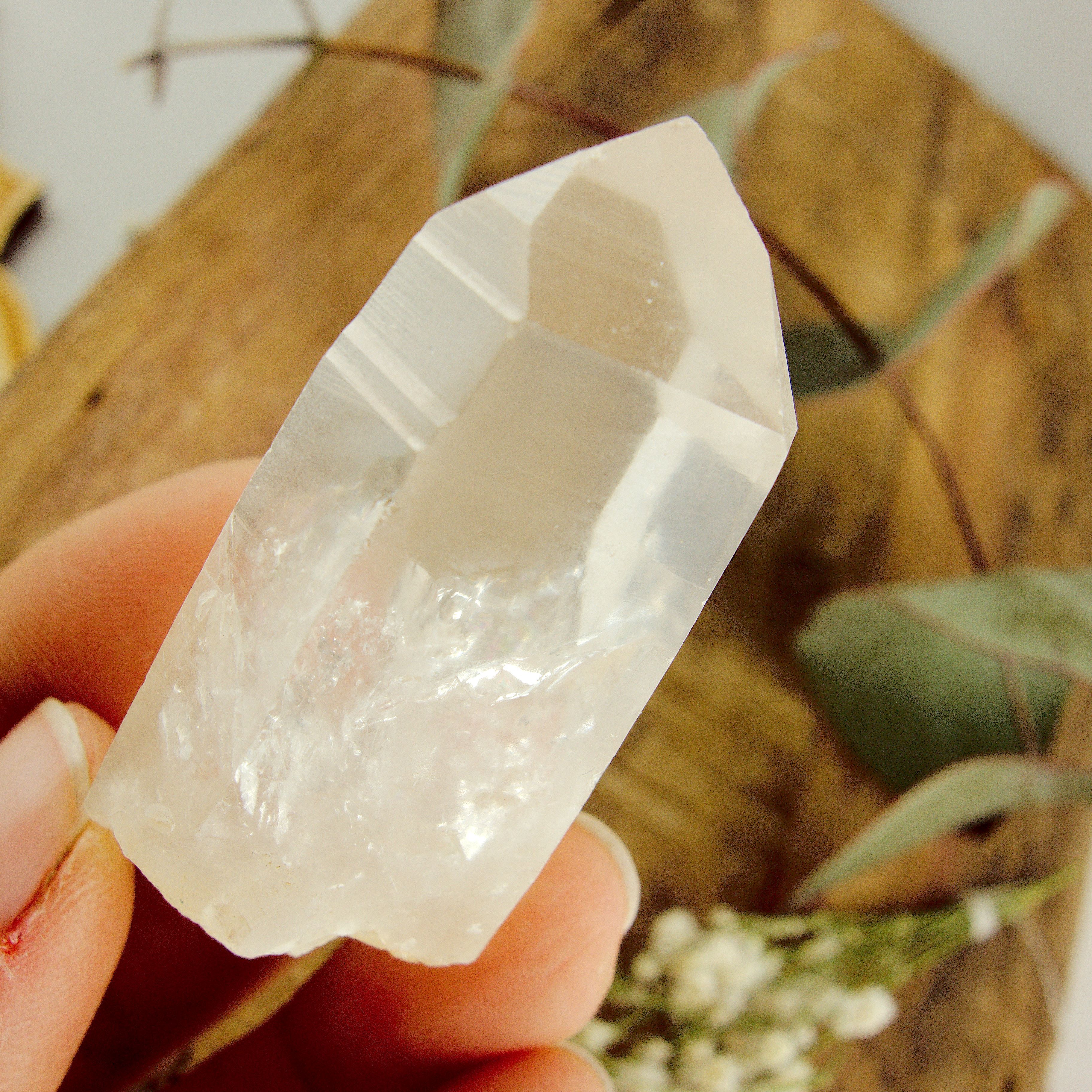 High Vibe Handheld Lemurian Seed Quartz Point With Natural Barcode Etching From Brazil #3