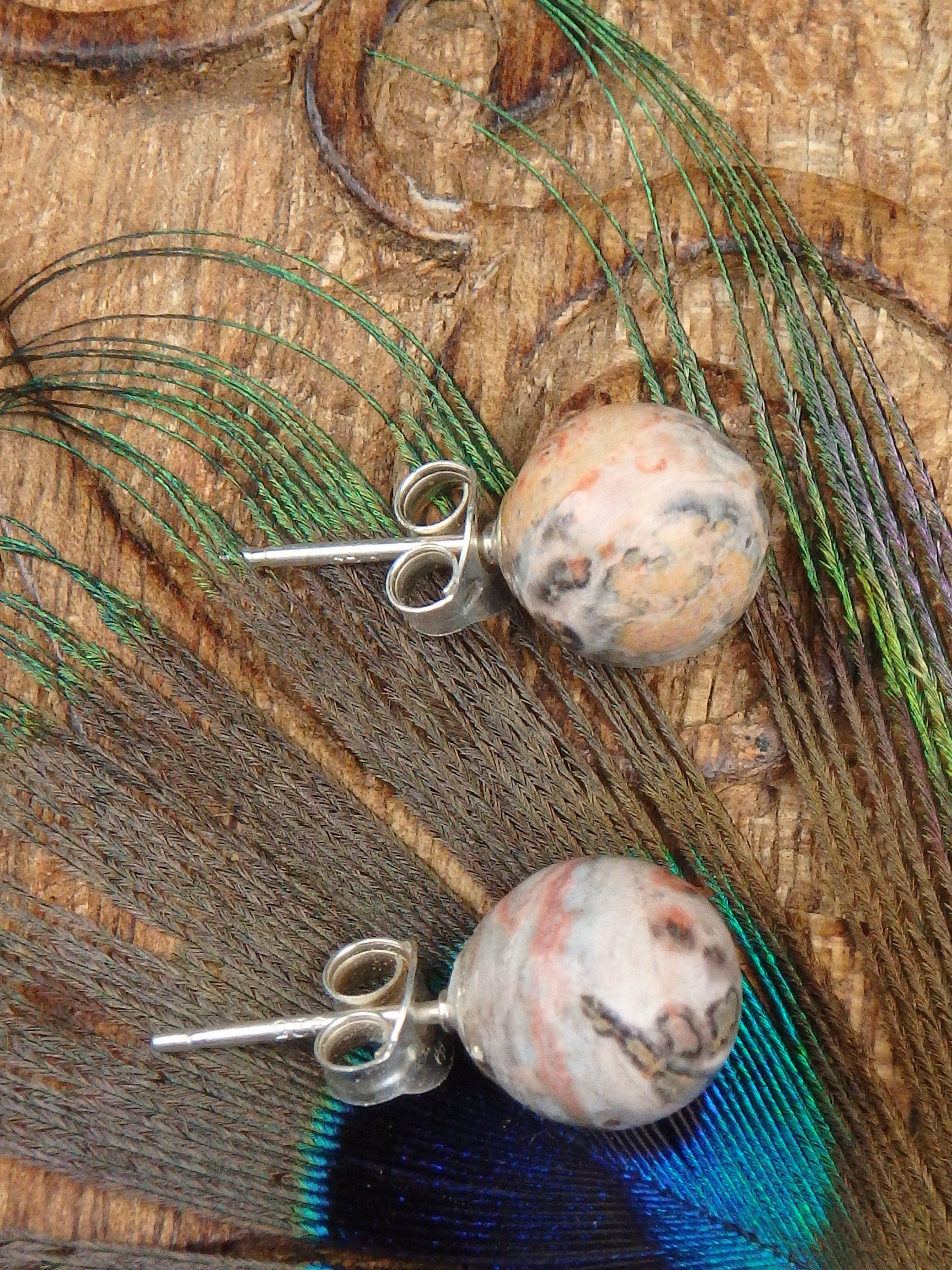 Creamy Swirls Leopard Skin Jasper Studs in Sterling Silver - Earth Family Crystals