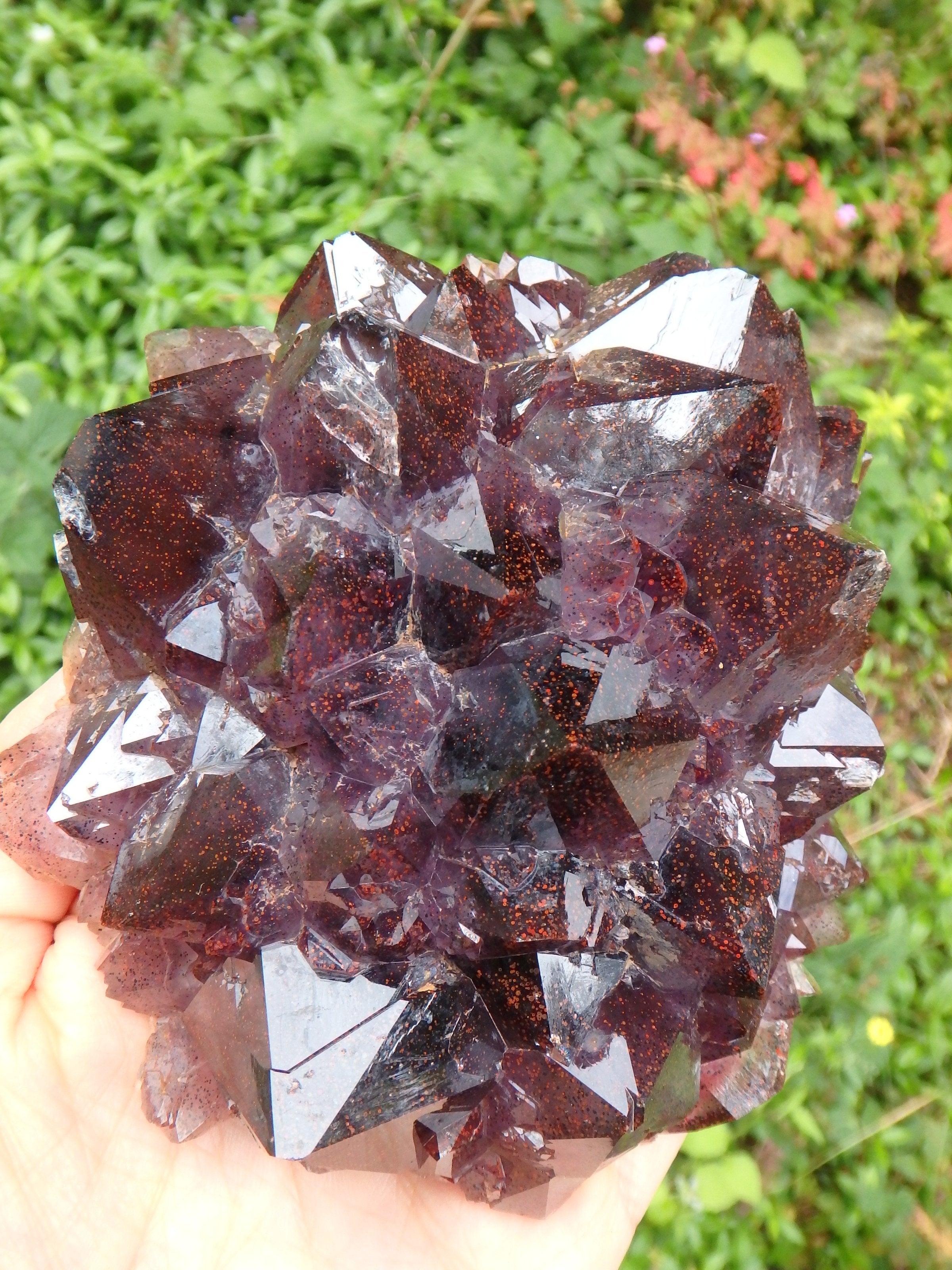 Extreme Brilliance~Large Smoky Amethyst Flower Elestial Cluster With Lepidocrosite Inclusions From Ontario, Canada - Earth Family Crystals