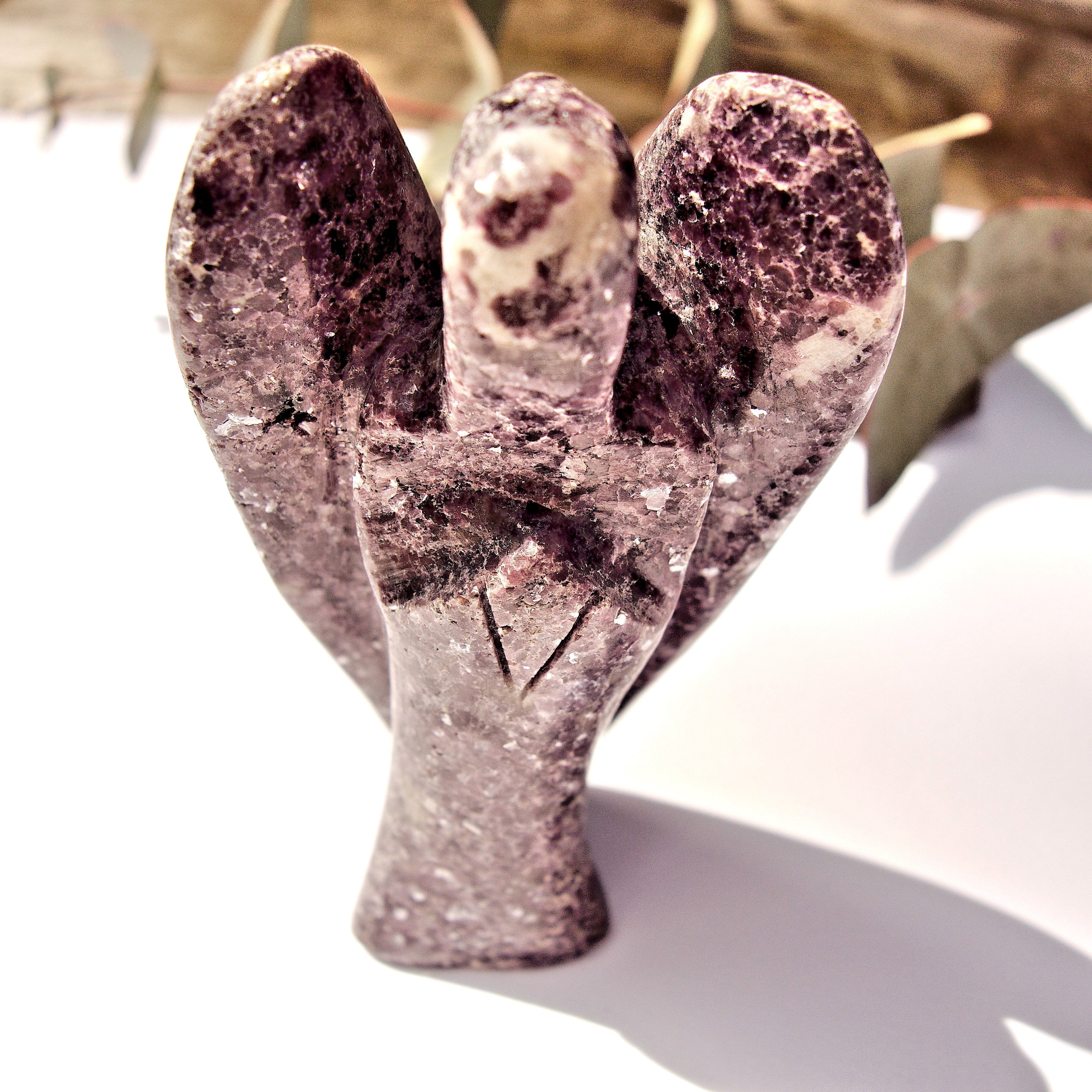 Shimmering Lilac Lepidolite Standing Angel Carving From Brazil