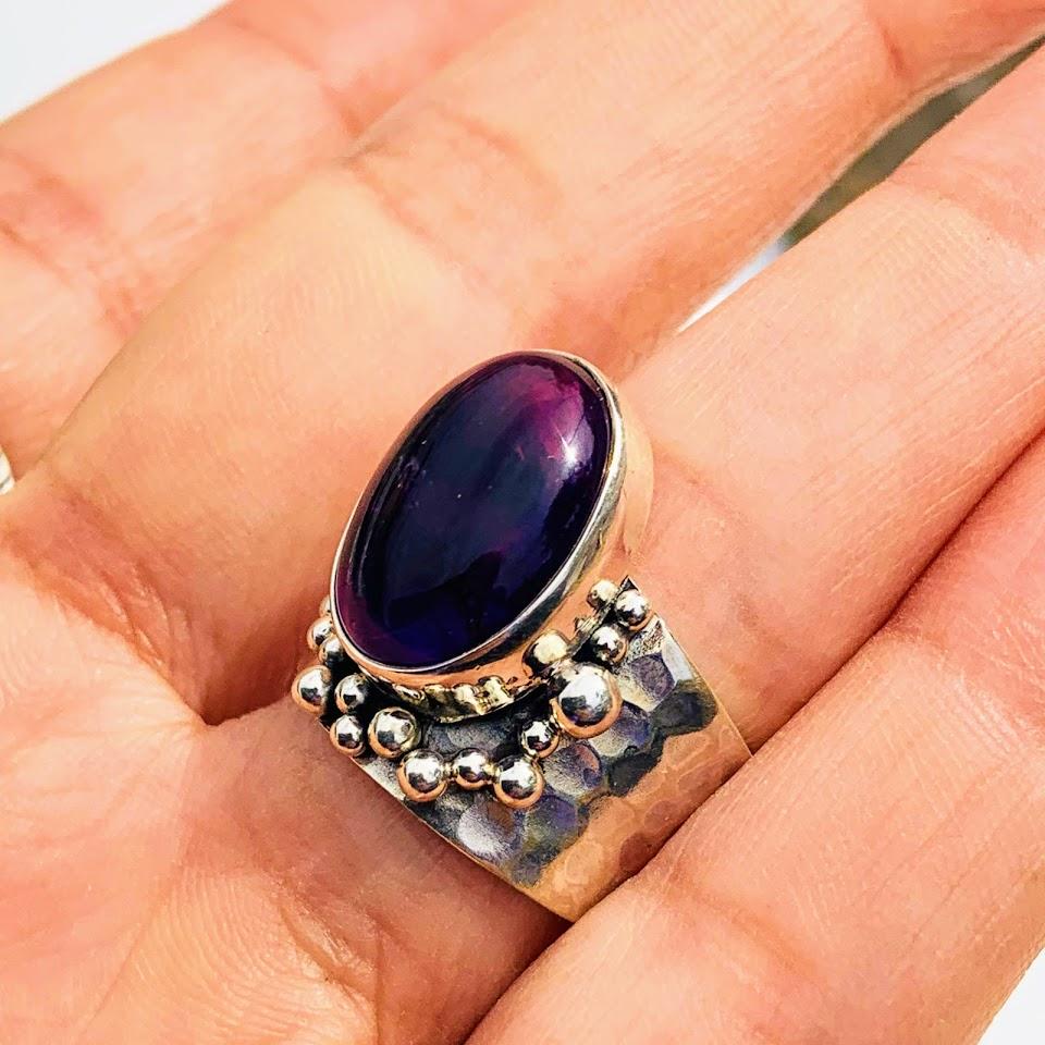Mesmerizing Deep Purple Amethyst Sterling Silver Ring (Size 6) - Earth Family Crystals