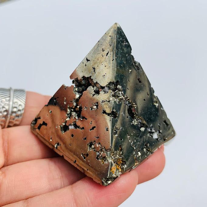 Shiny Golden Pyrite Pyramid With Caves From Peru